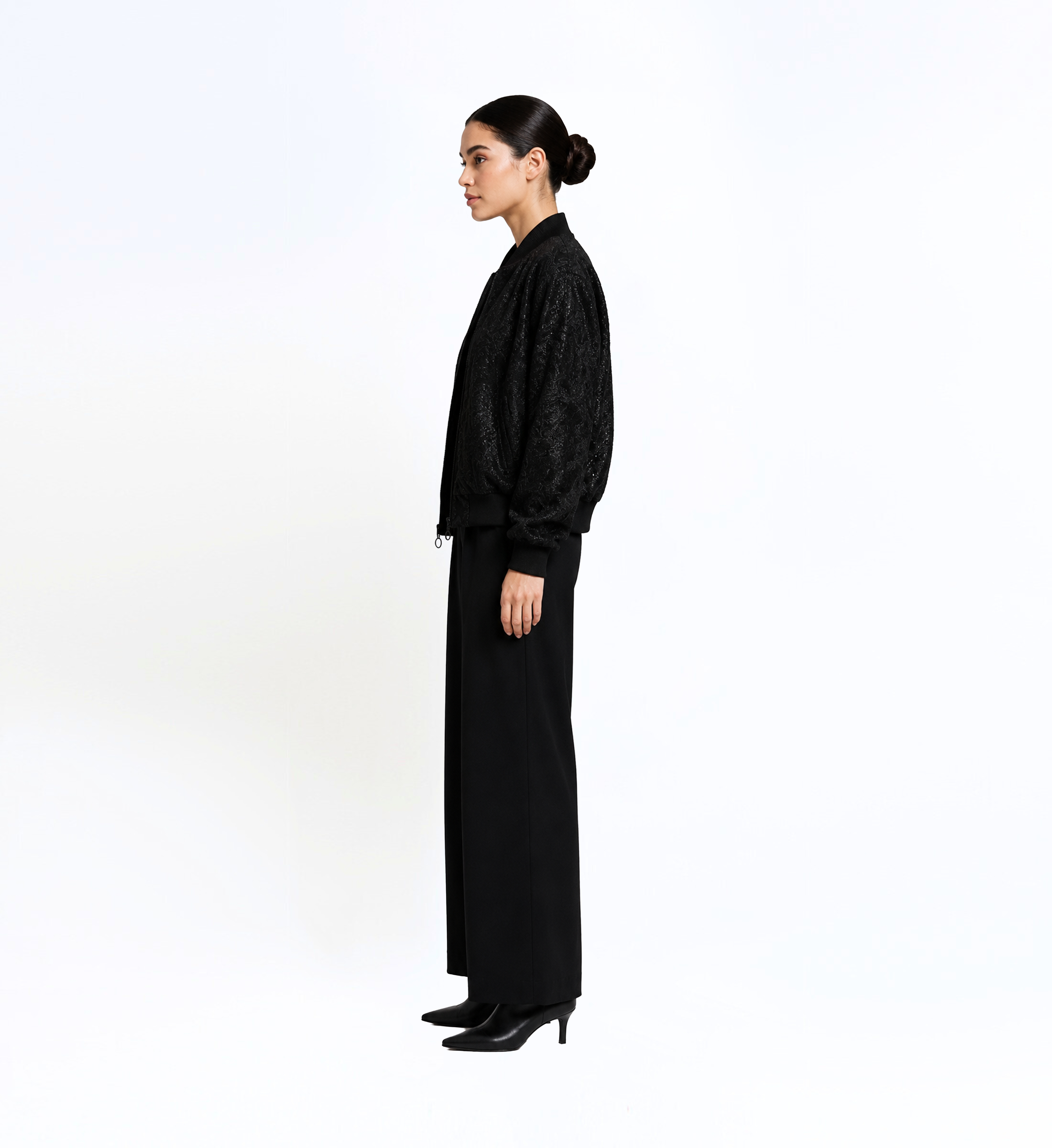 Embroidered Crepe Bomber Jacket