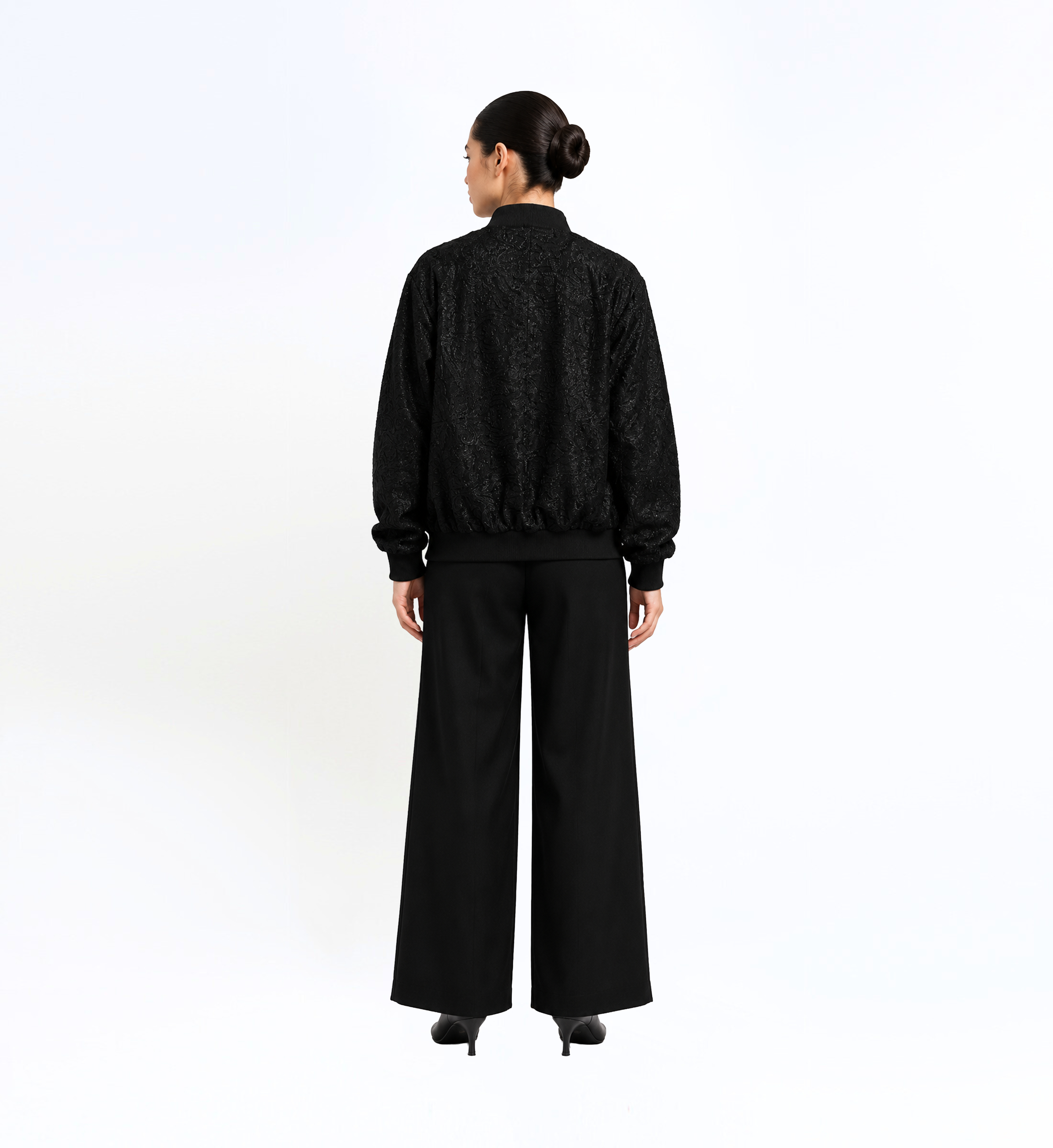 Embroidered Crepe Bomber Jacket