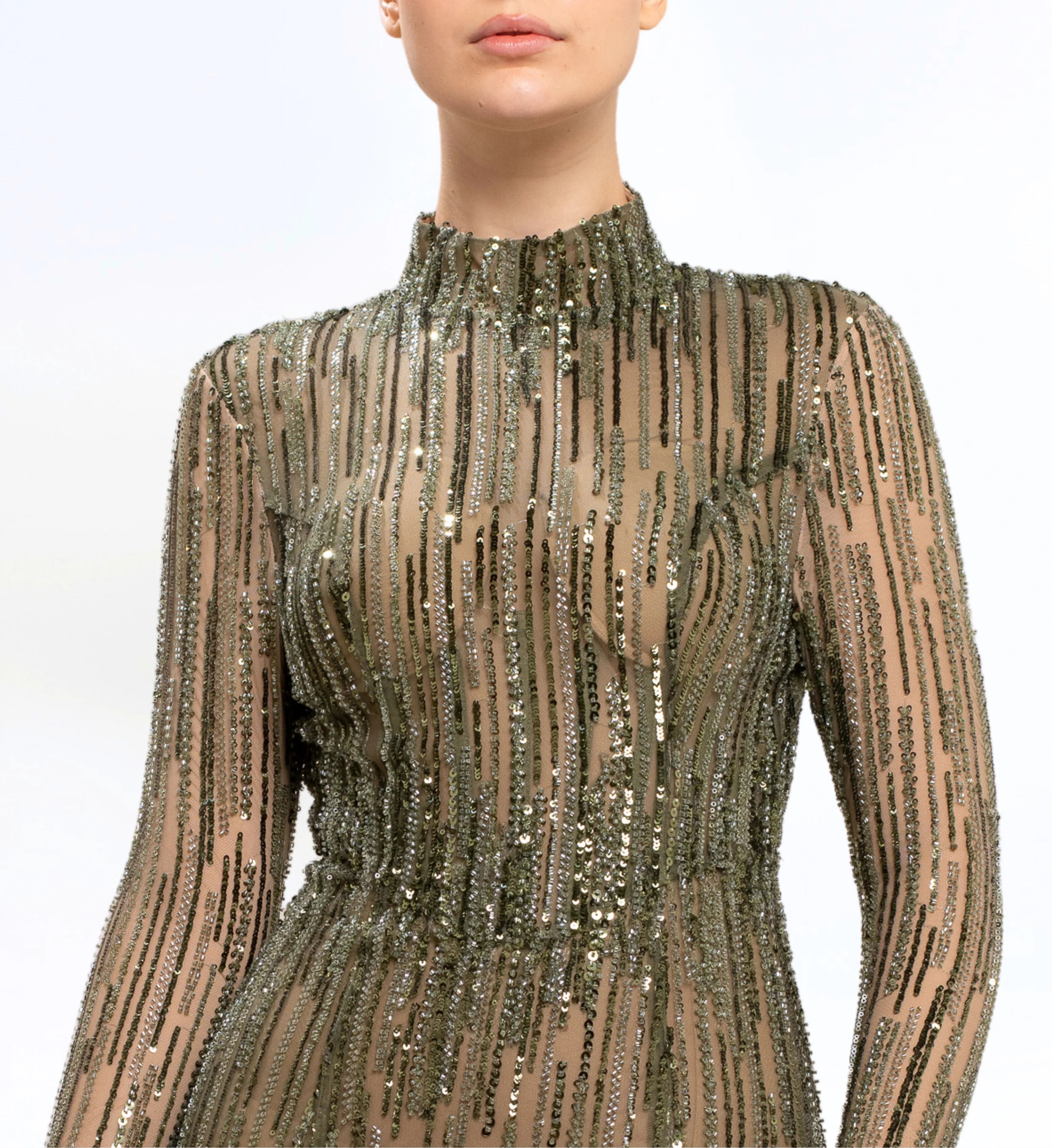 BEAD EMBROIDERED LONGSLEEVES GOWN