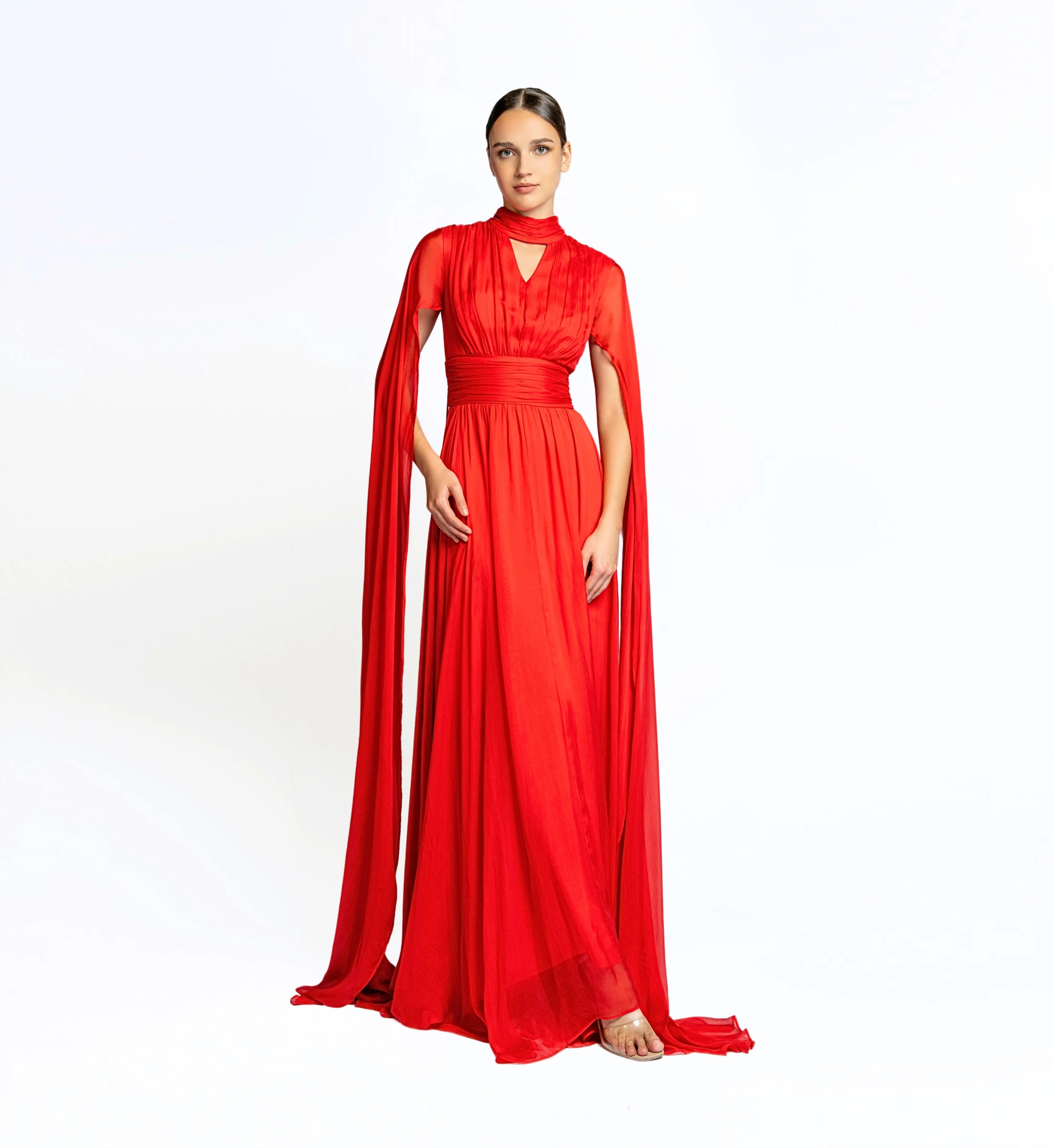 Silk Dress with Cape - Lava Red