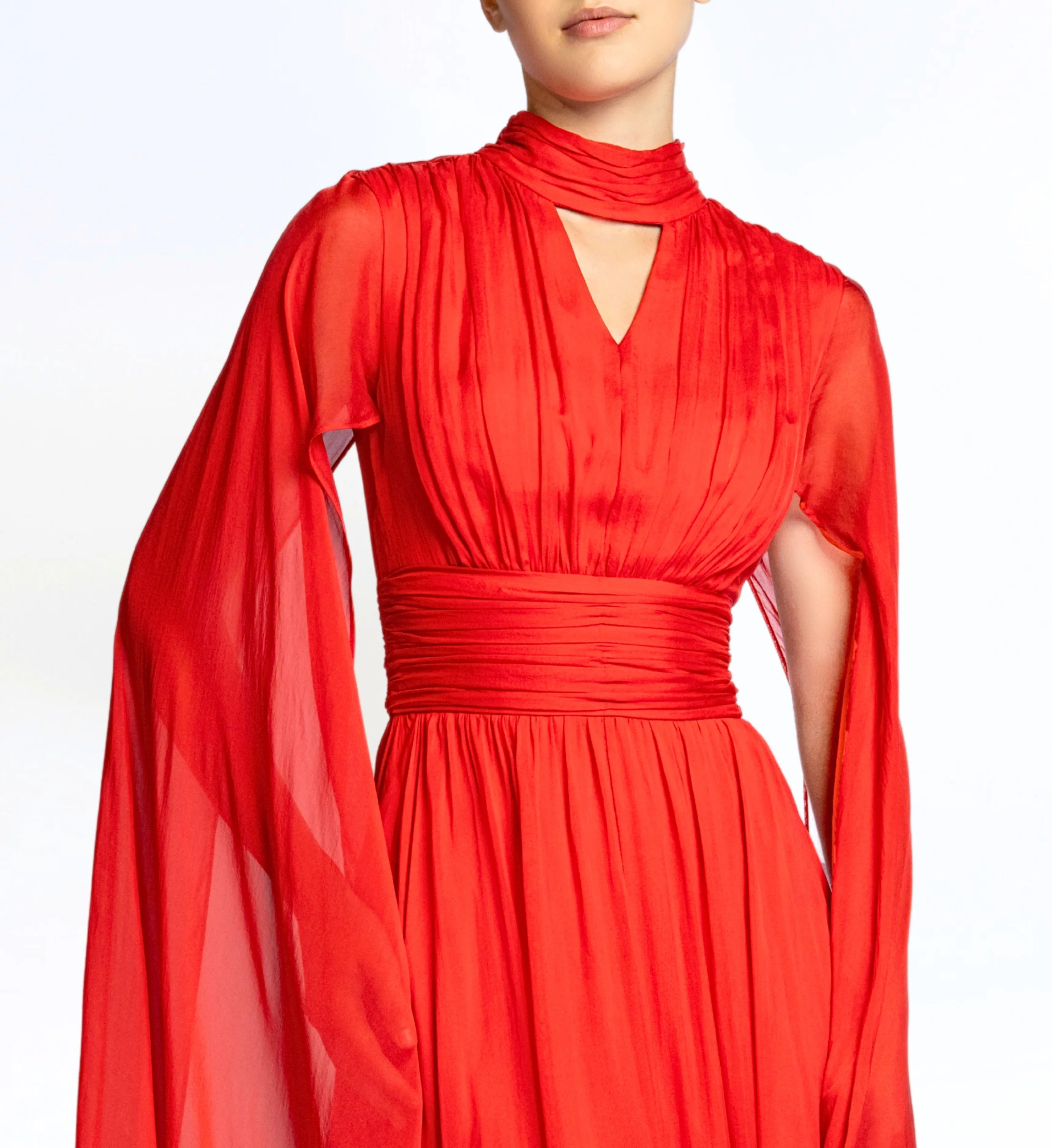 Silk Dress with Cape - Lava Red