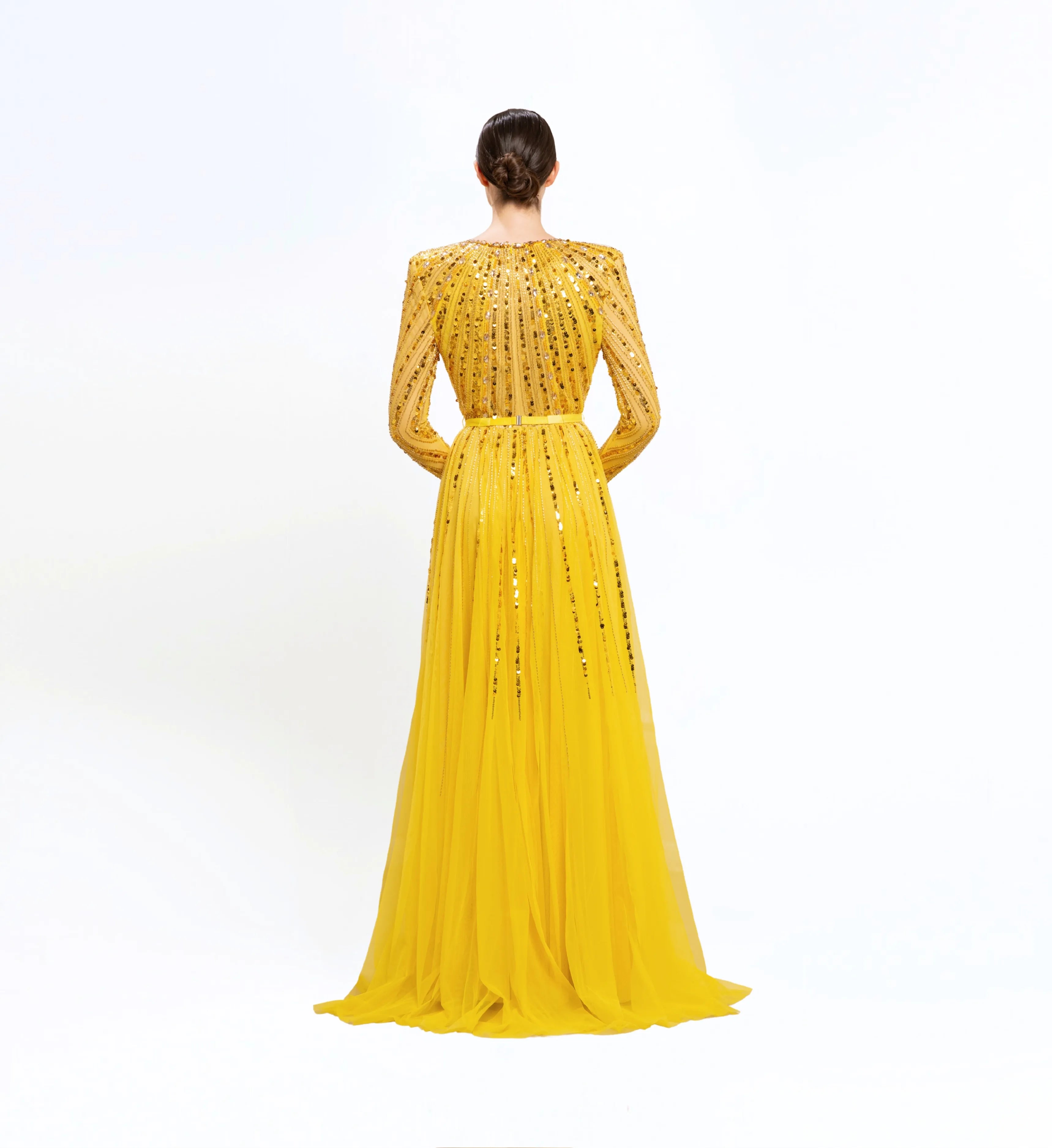 Beaded Longsleeves Dress – Gold