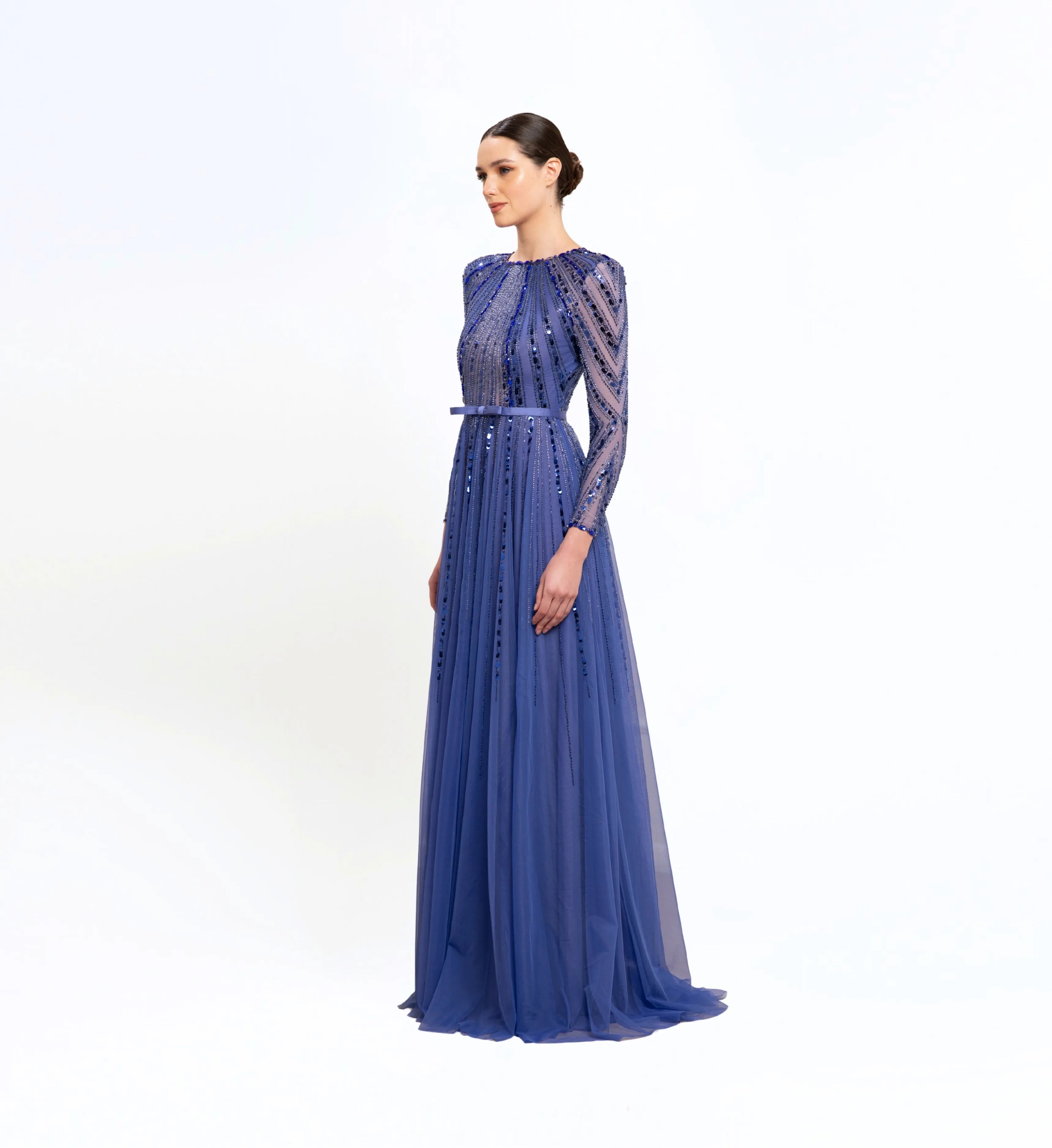 Beaded Longsleeves Dress – Royal Blue