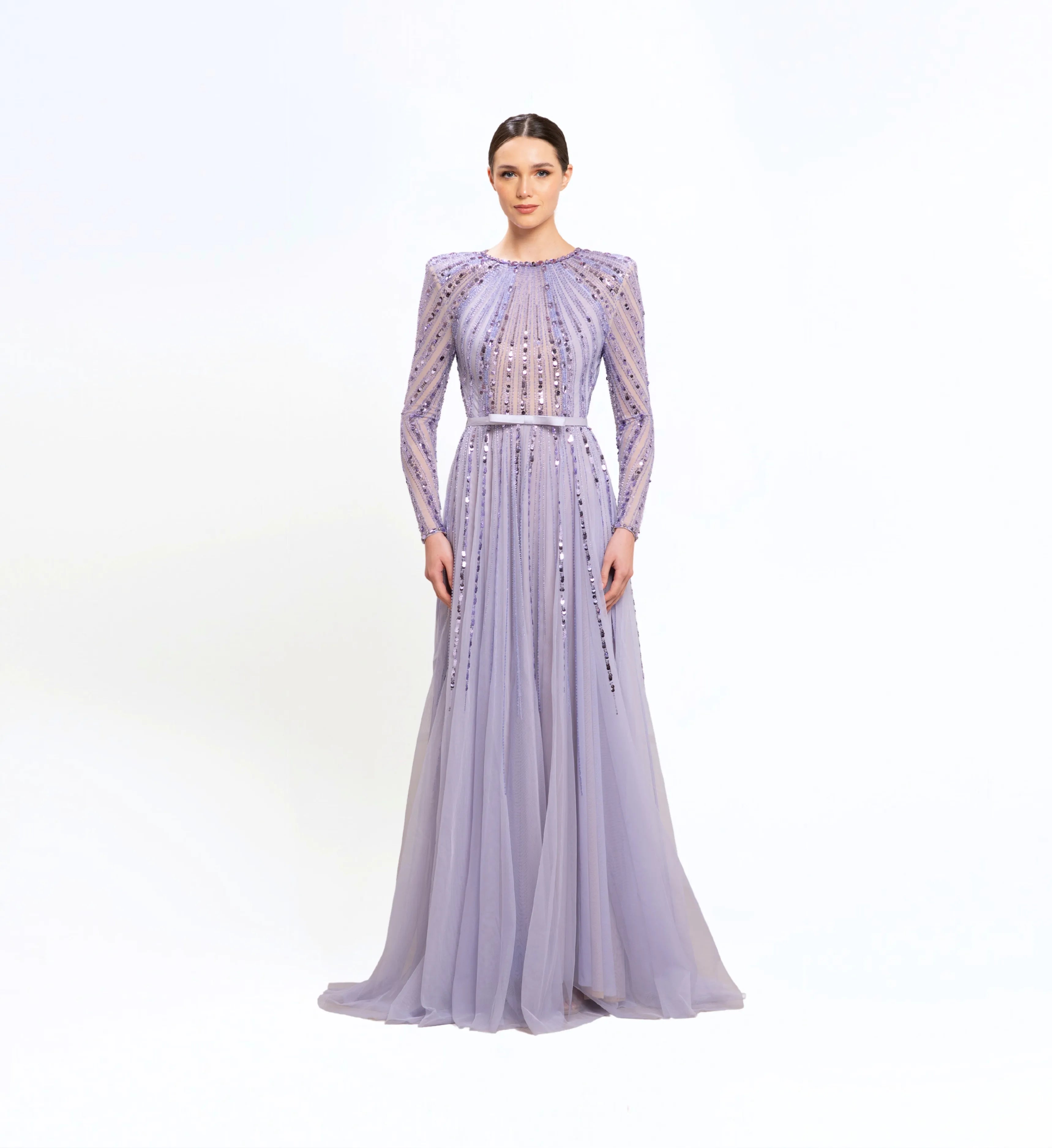 Beaded Longsleeves Dress – Silver Blue
