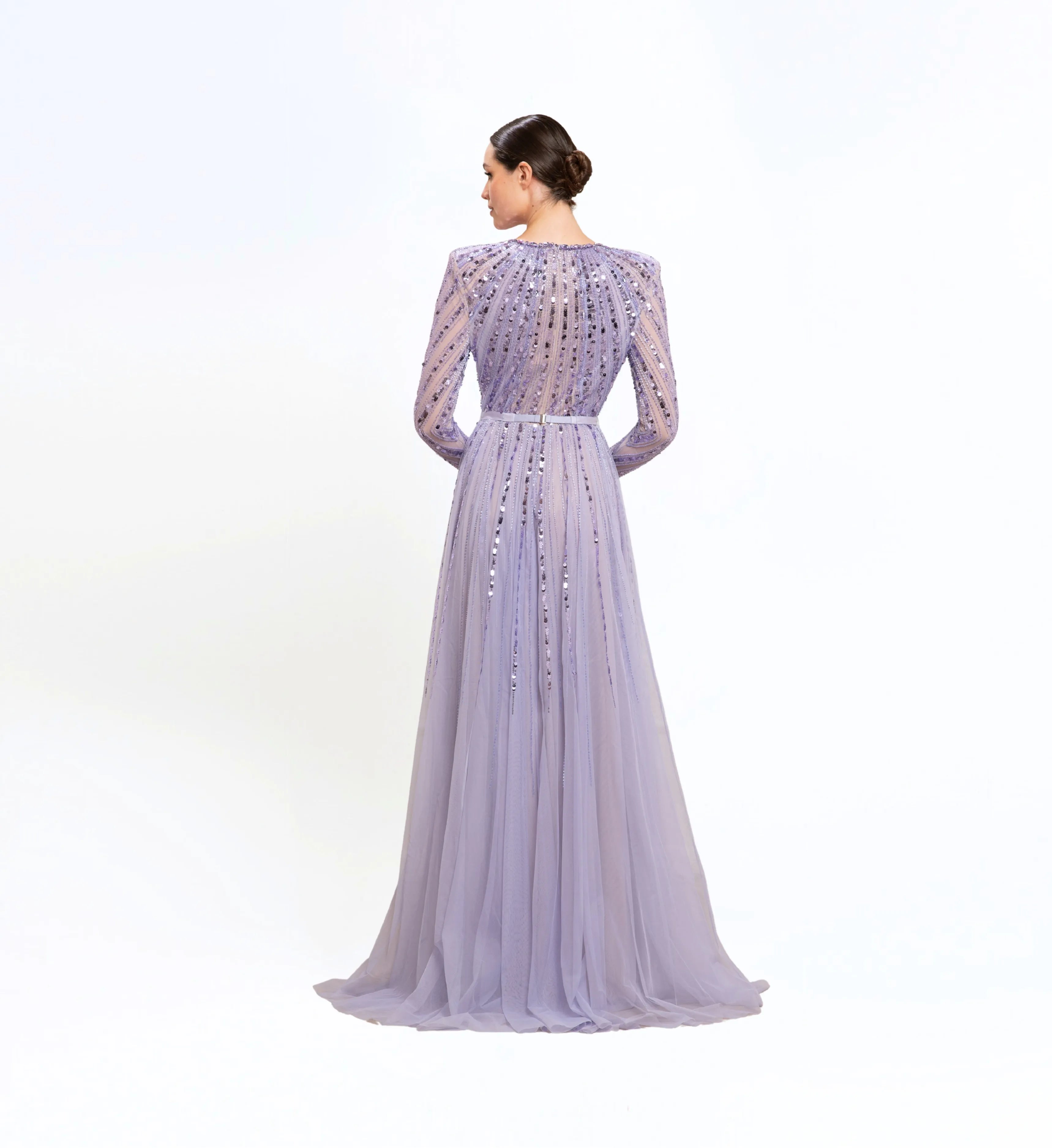 Beaded Longsleeves Dress – Silver Blue