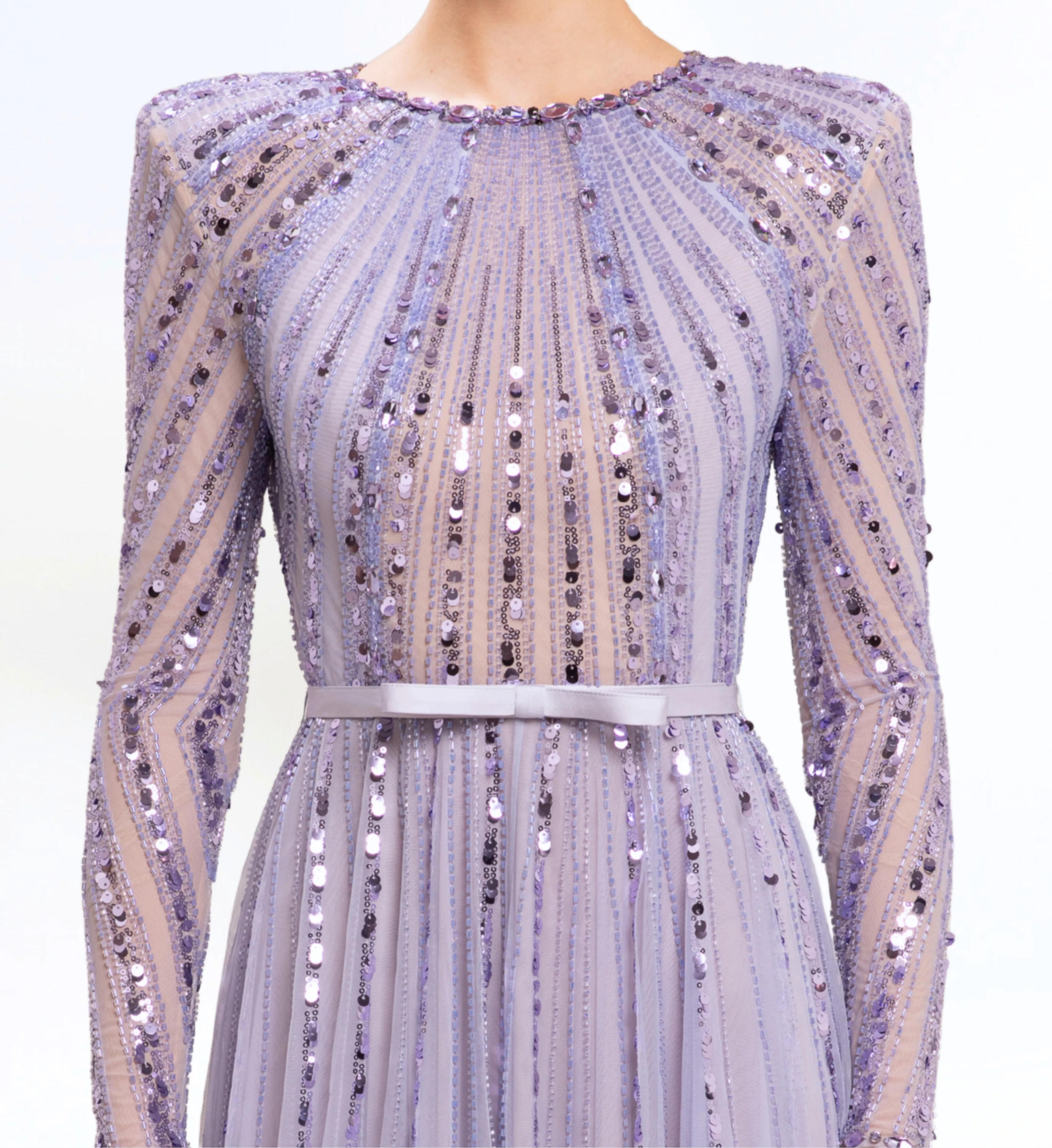 Beaded Longsleeves Dress – Silver Blue