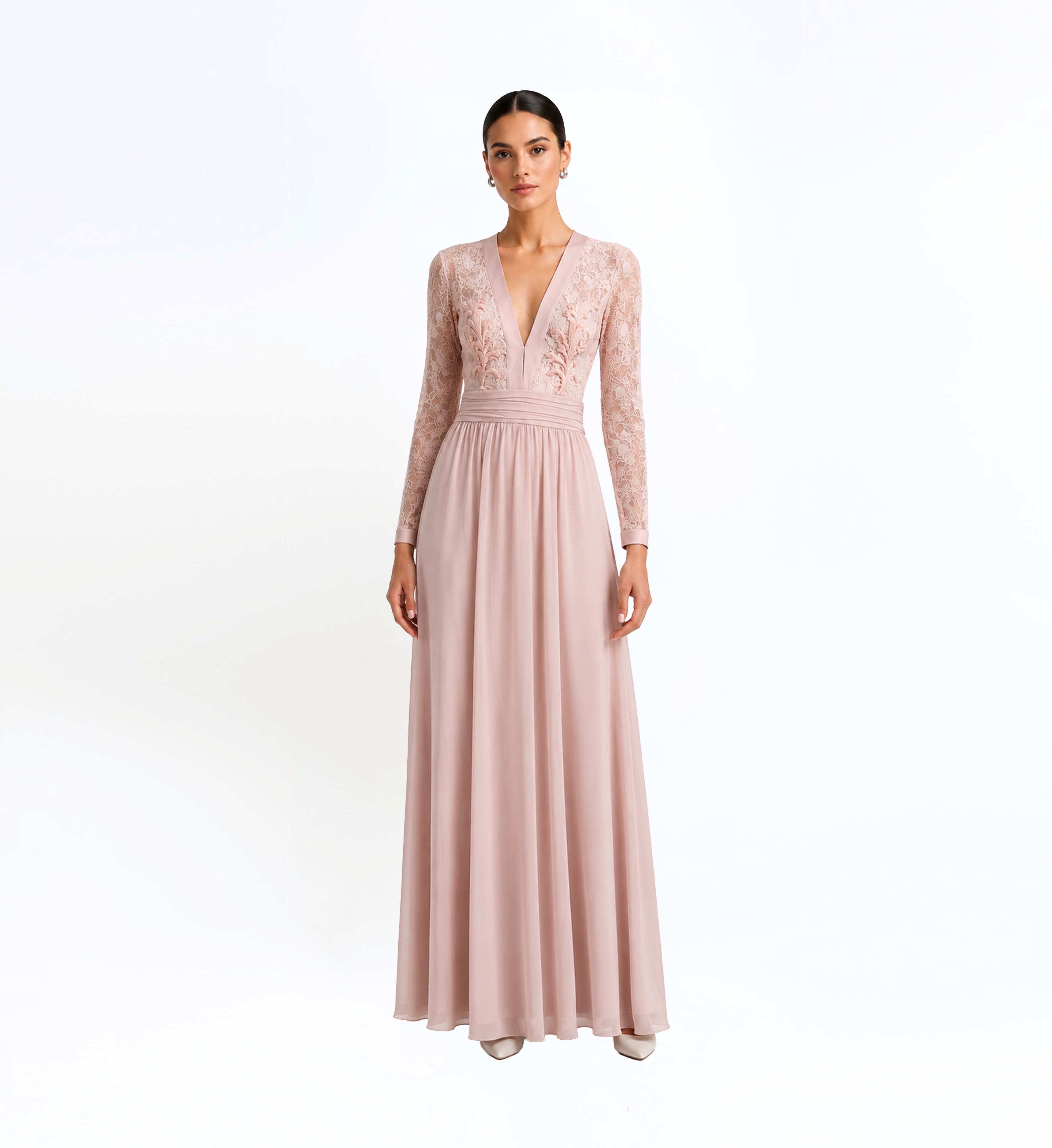 Crepe Dantelle Long Dress