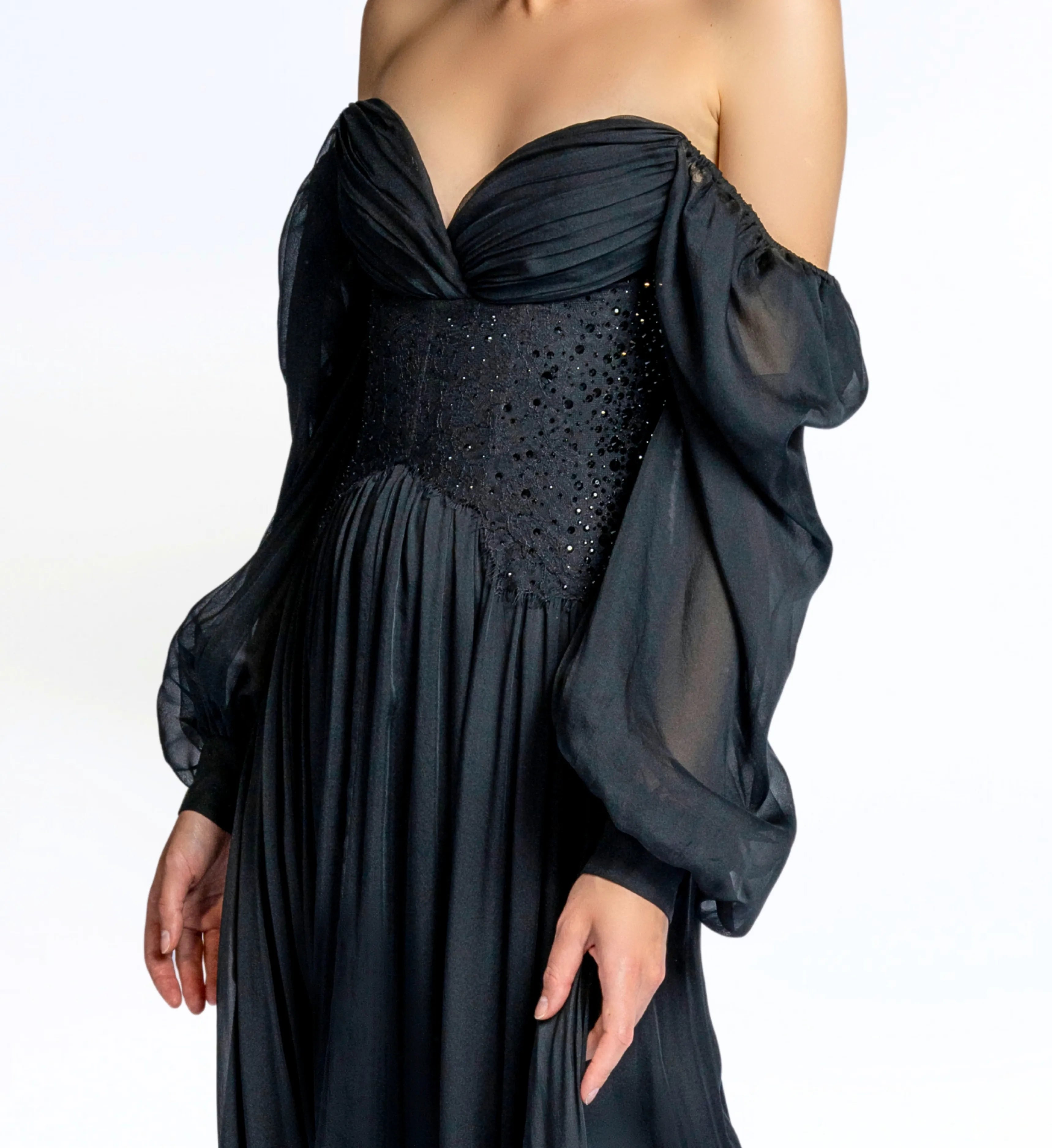 Puff Sleeve Maxi Dress - Black