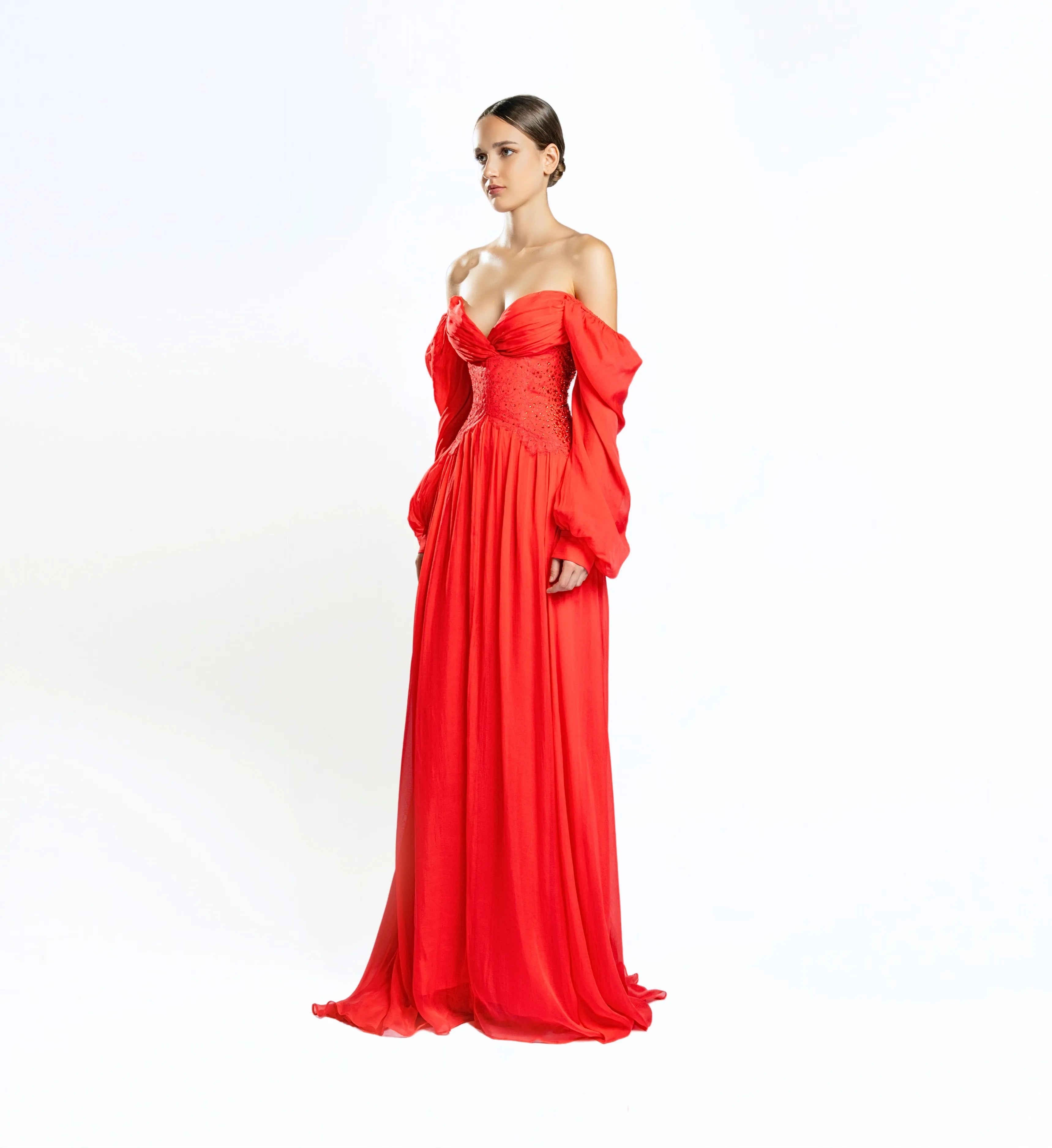 Puff Sleeve Maxi Dress - Fiery Red