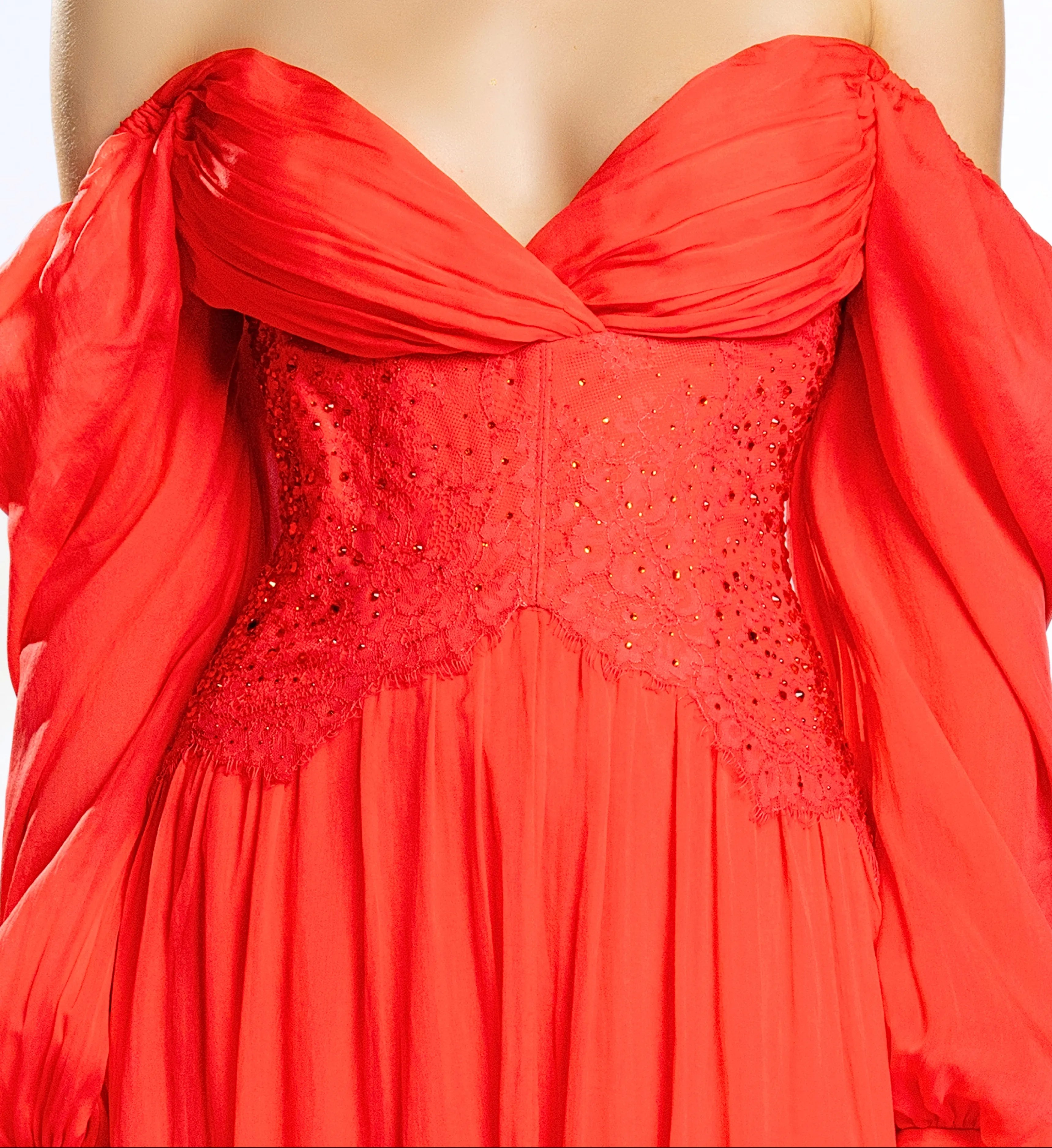 Puff Sleeve Maxi Dress - Fiery Red