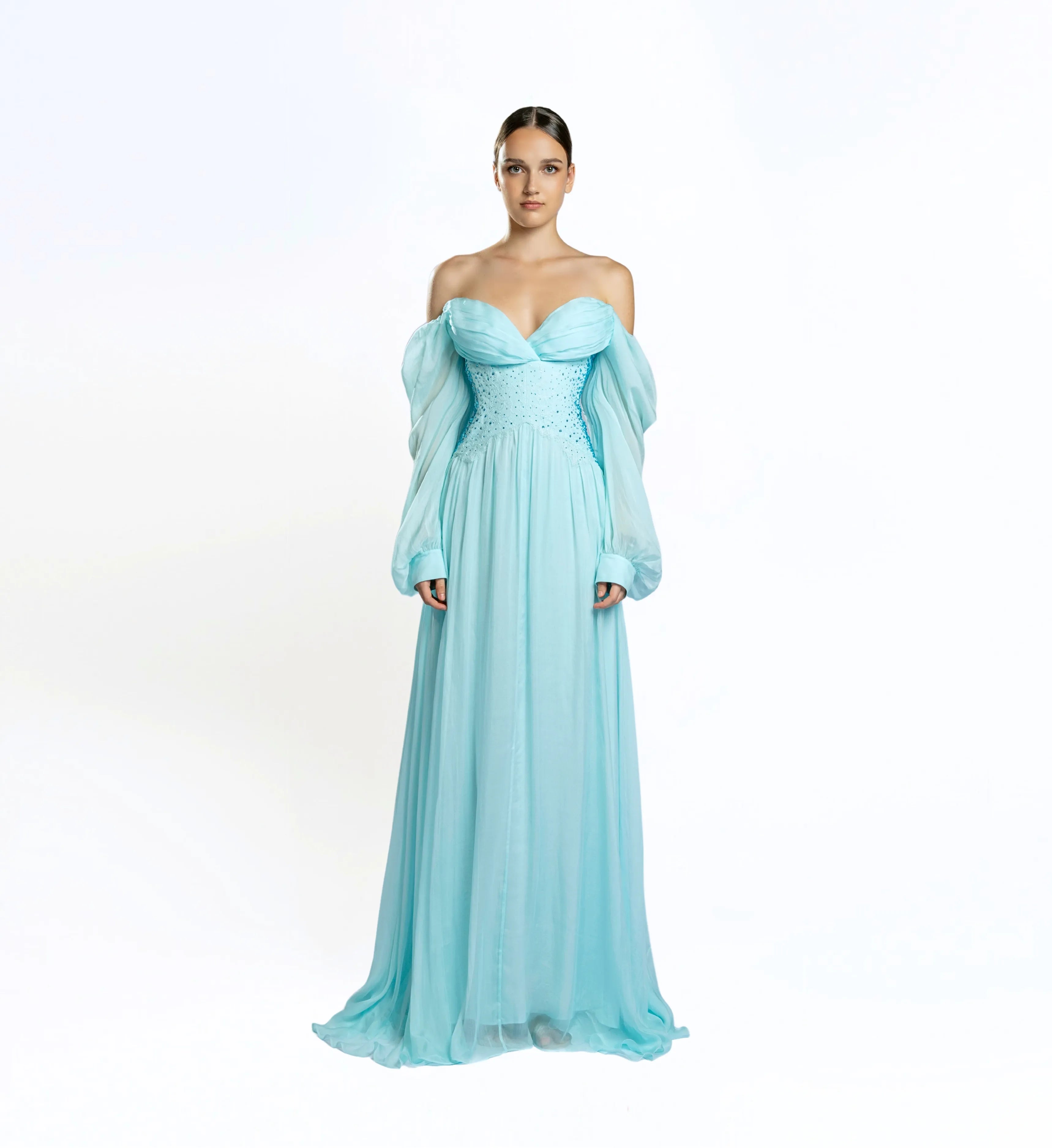 Puff Sleeve Maxi Dress - Mint Green