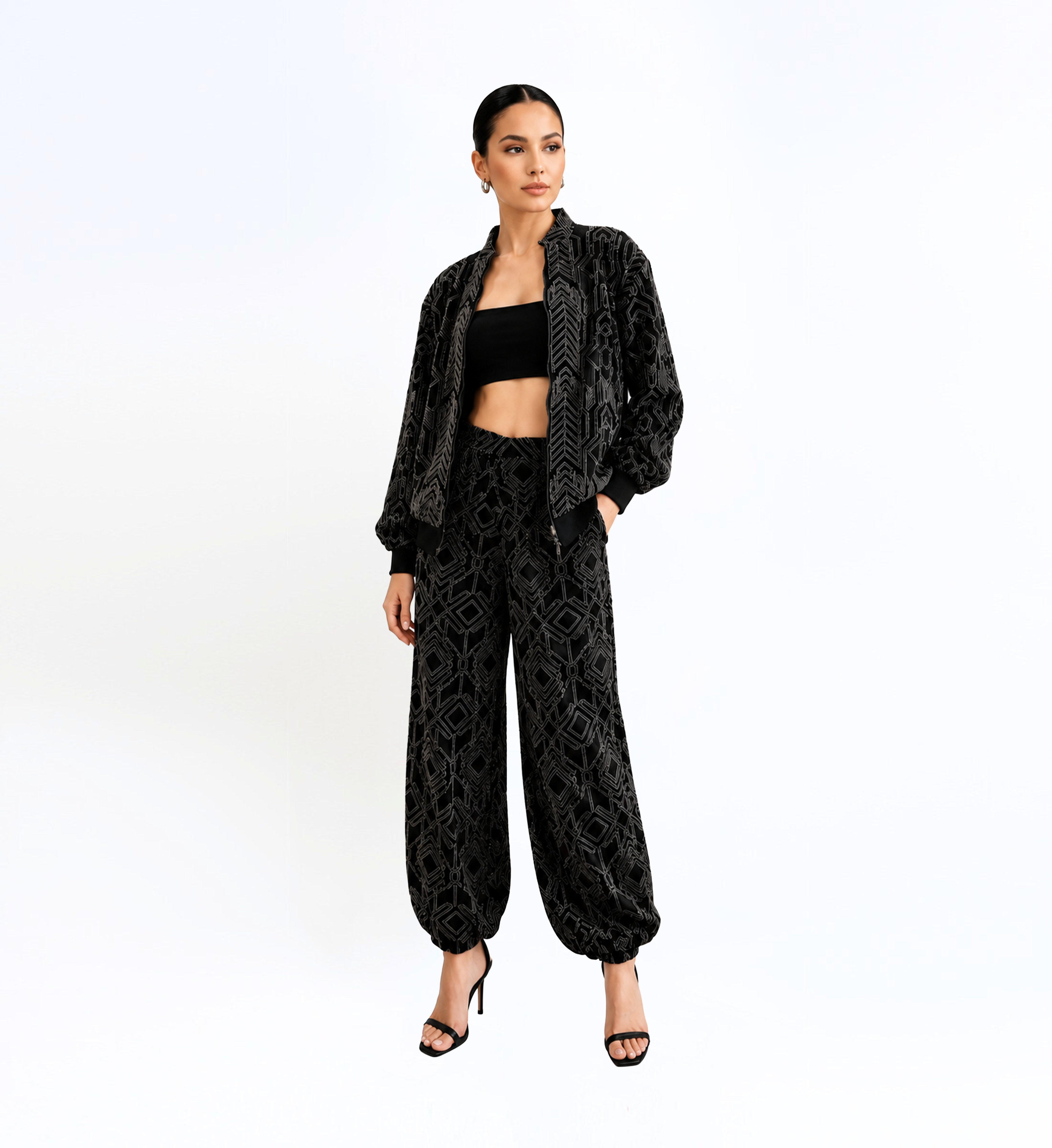 Crepe Embroidered Top And Pants Set