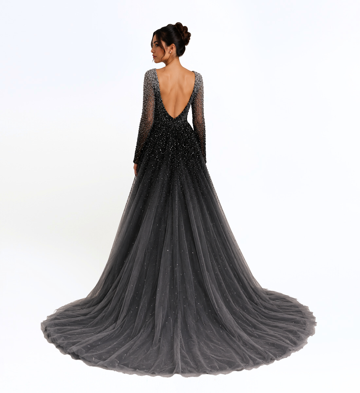 OMBRE EMBELLISHED GOWN WITH TULLE OVERSKIRT