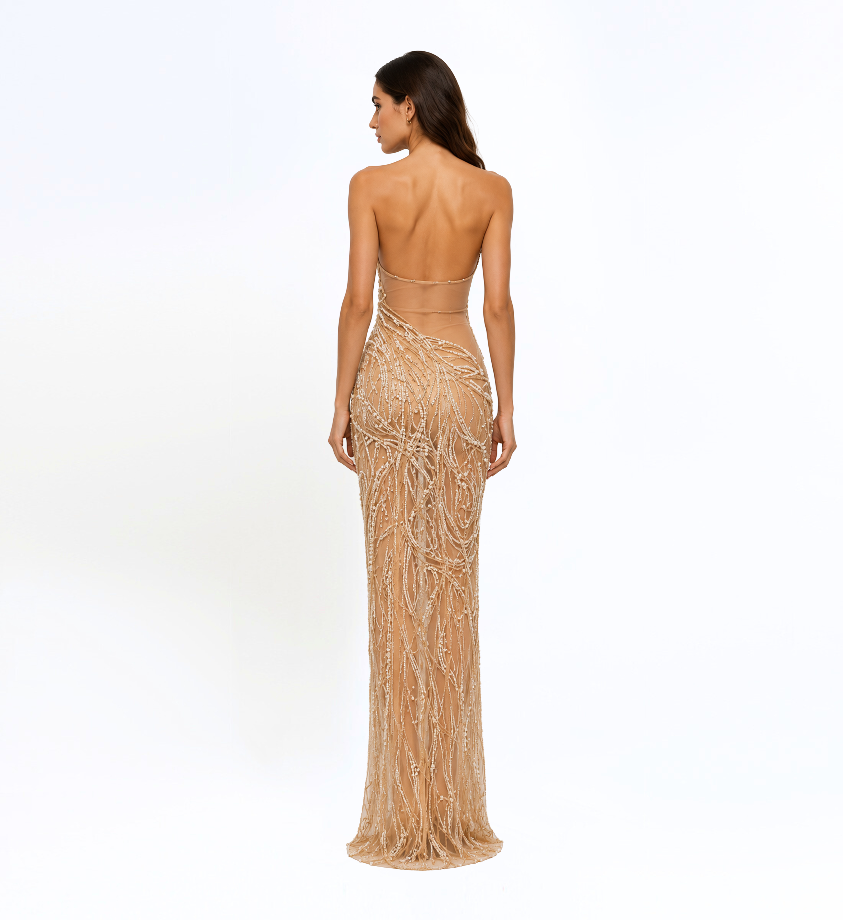 STRAPLESS EMBELLISHED SLIT GOWN
