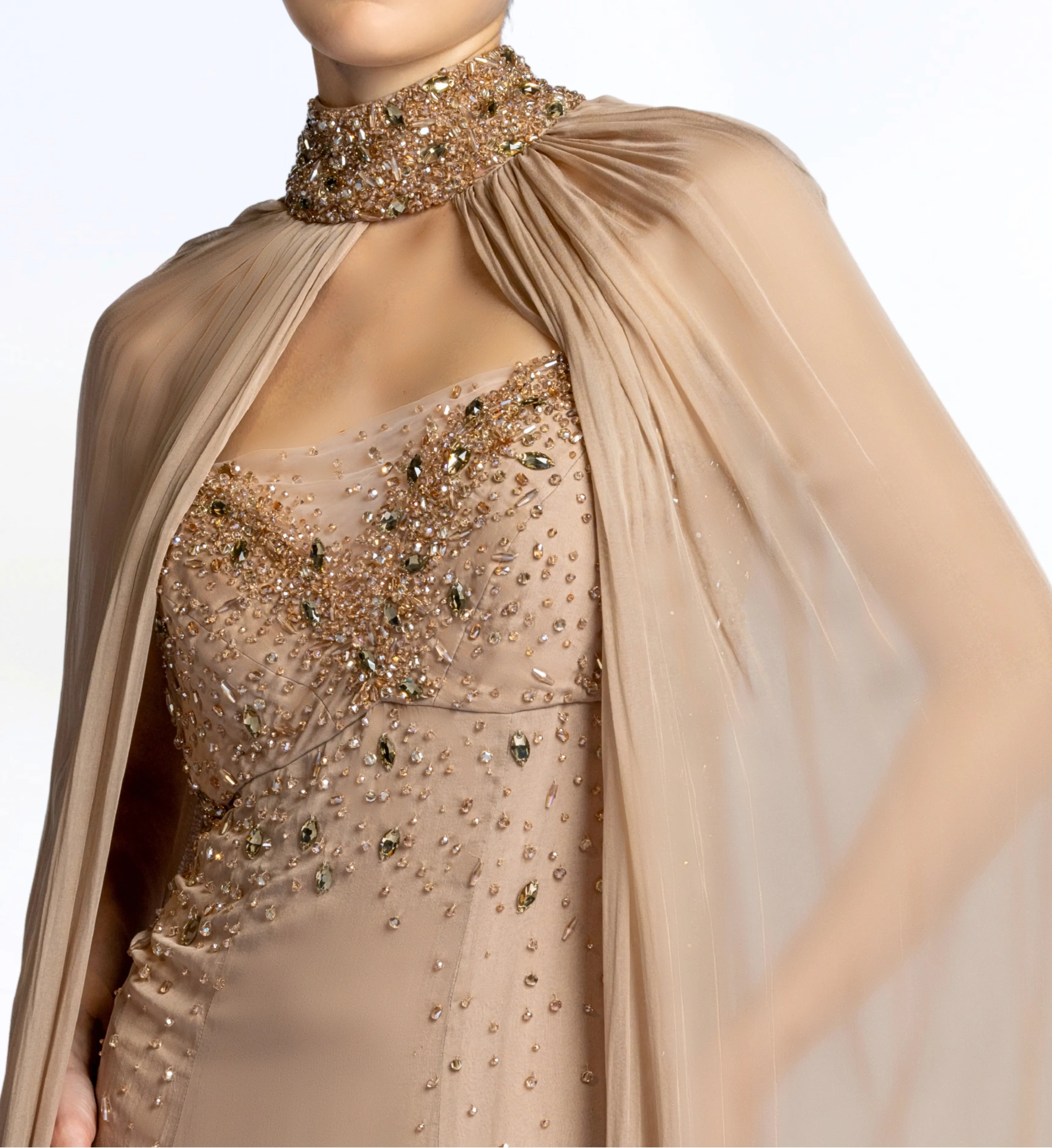 Embroidered Gored Dress – Light Taupe