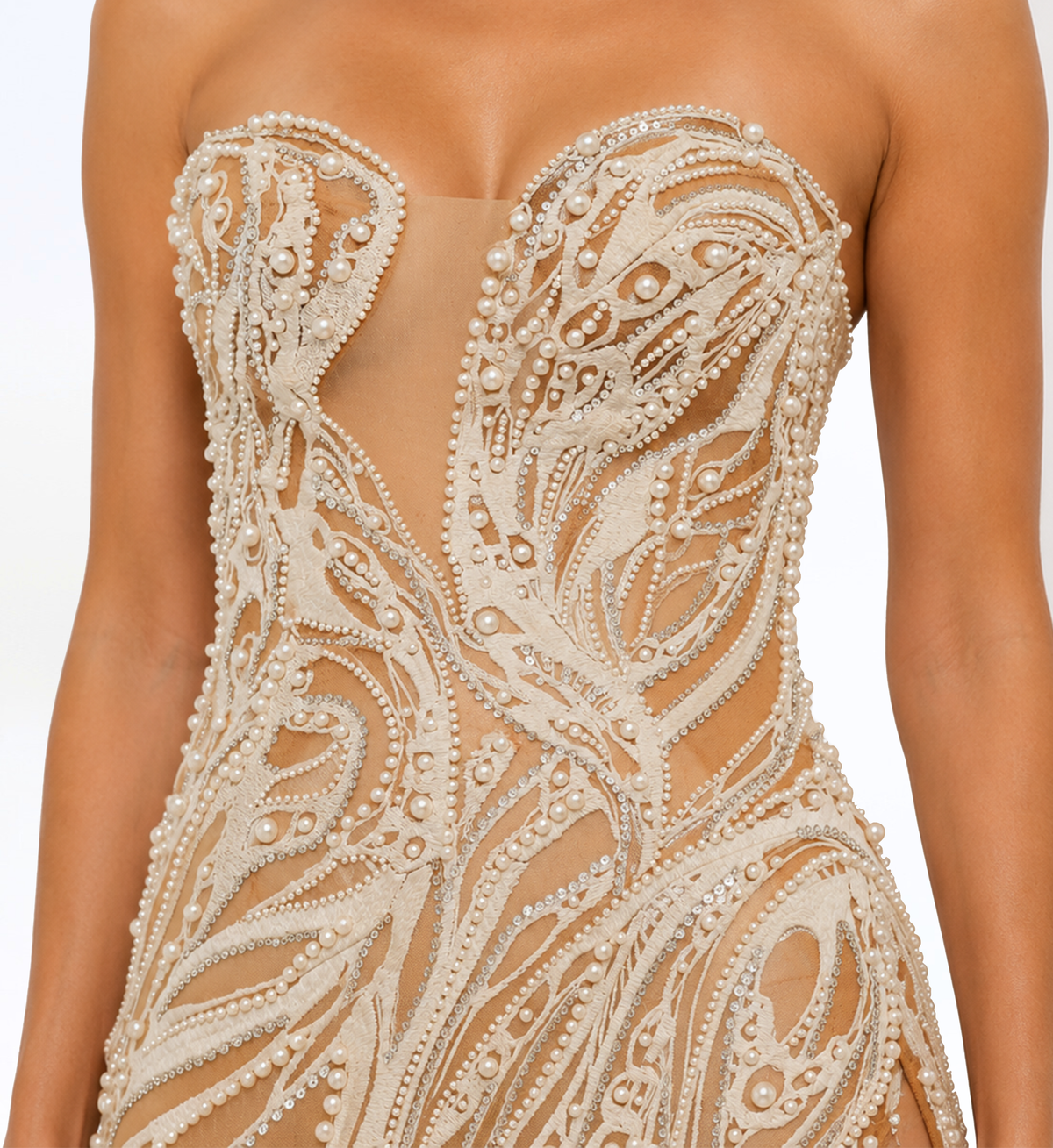 STRAPLESS EMBELLISHED SLIT GOWN