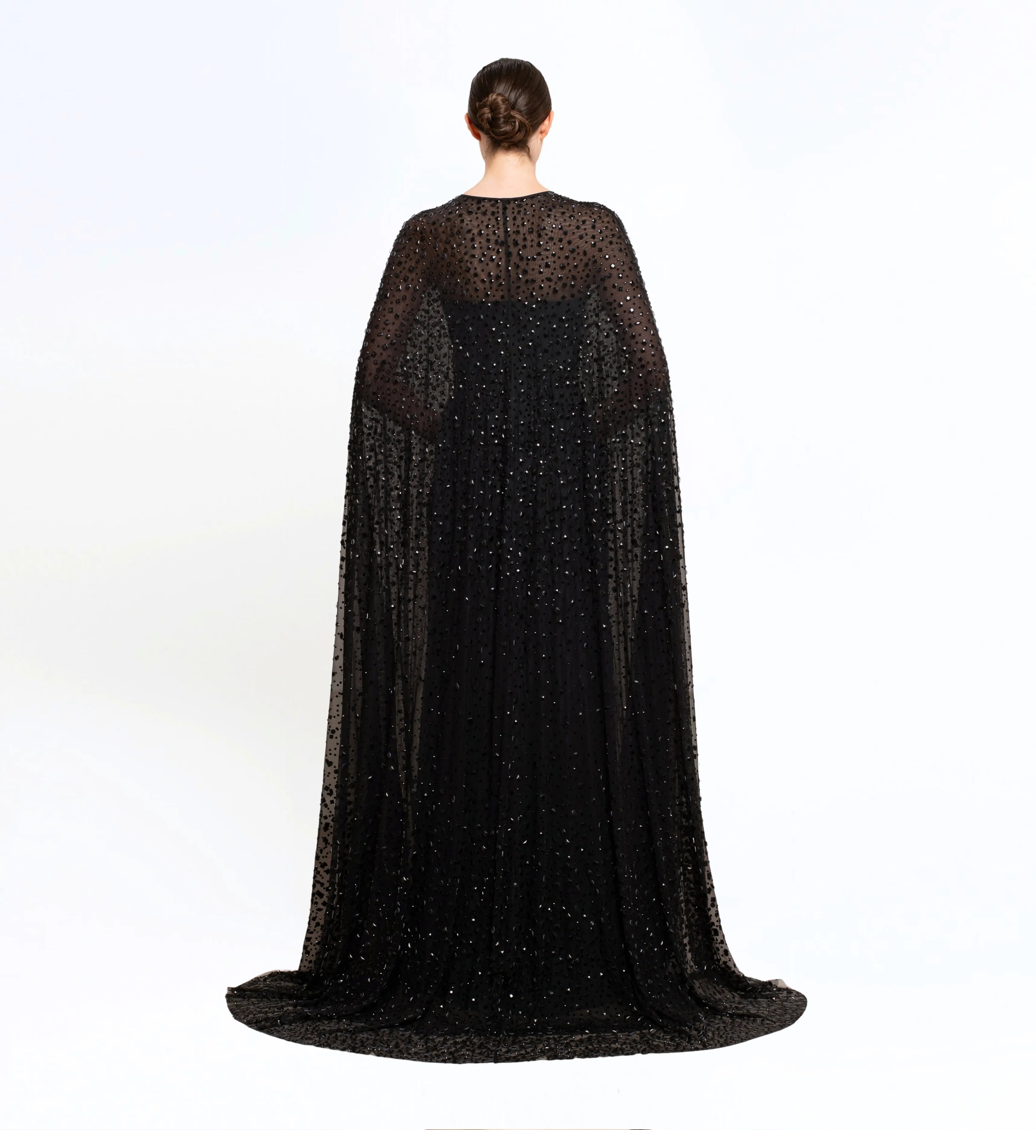 BEAD EMBROIDERED LONG DRESS WITH CAPE