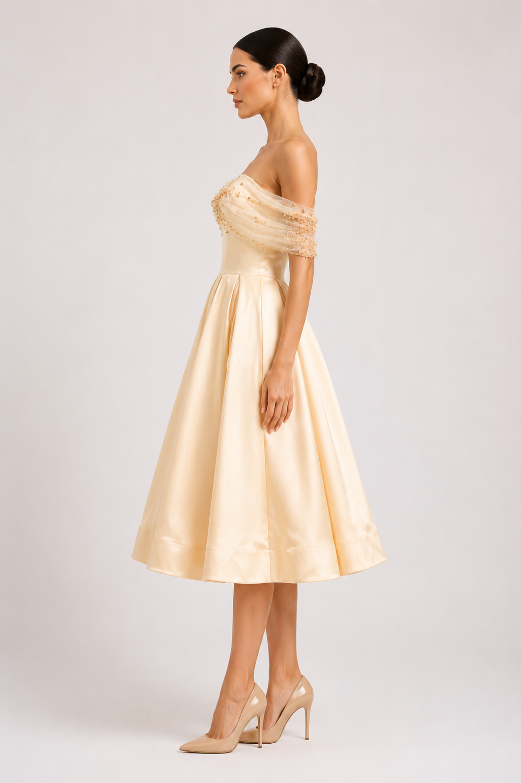 Embroidered Off-Shoulder Midi Dress