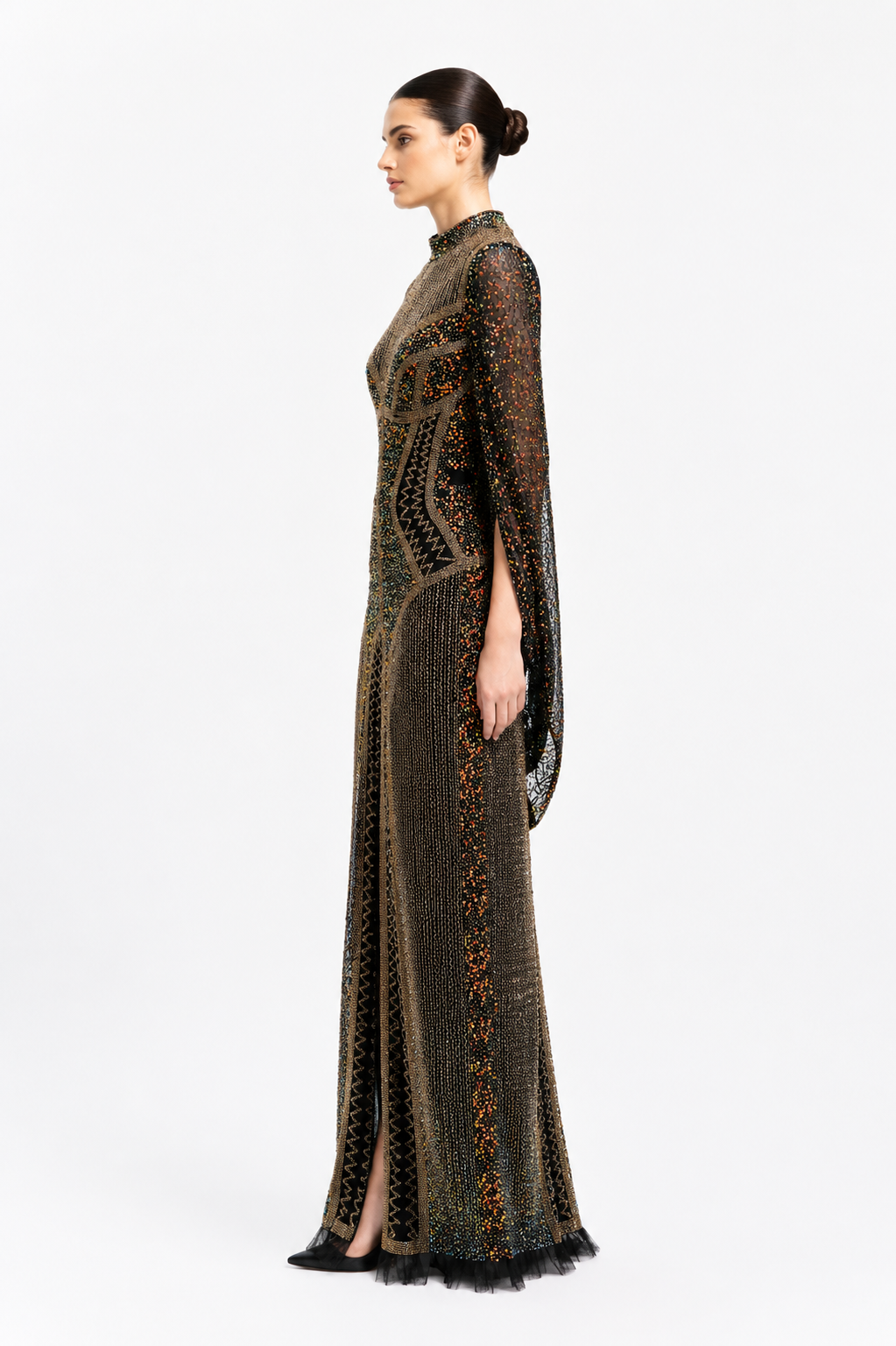 Beaded Tulle Long Dress