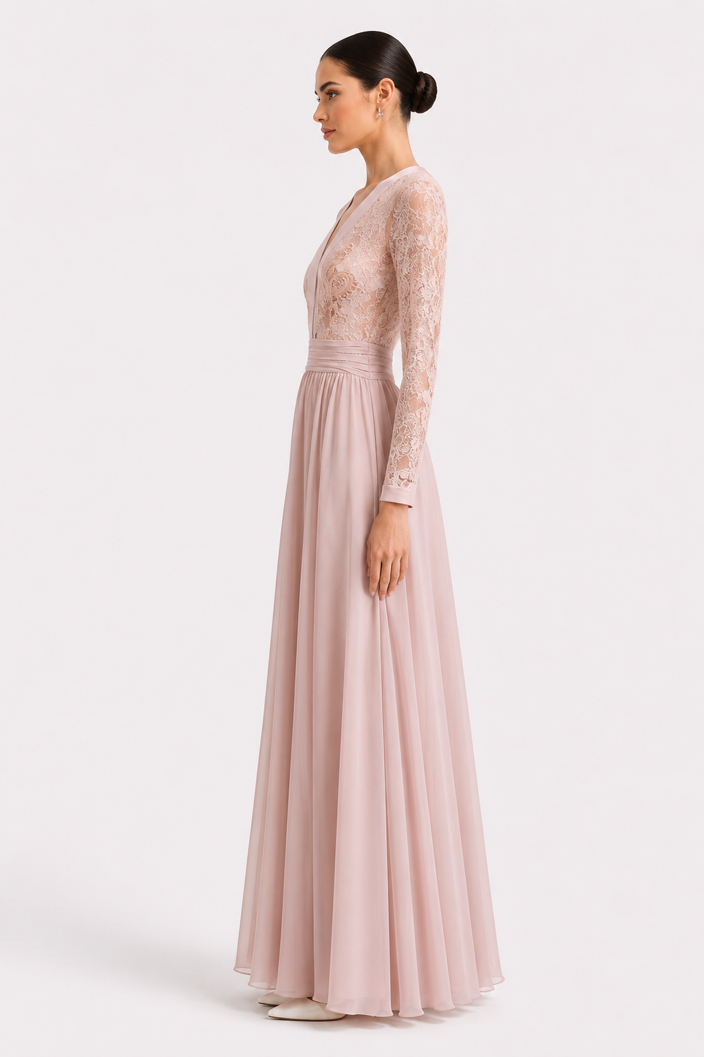 Crepe Dantelle Long Dress
