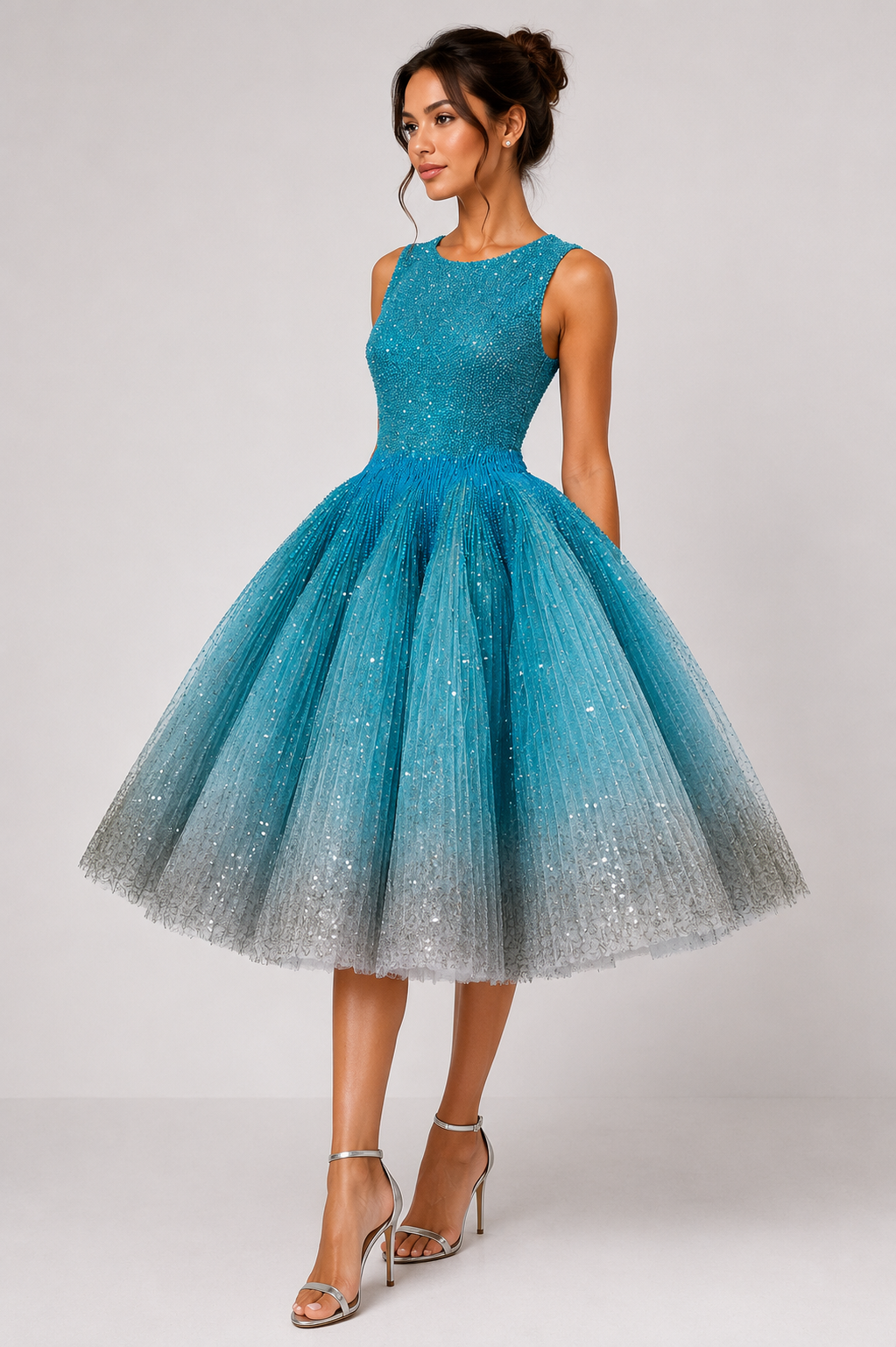 EMBELLISHED TULLE MIDI DRESS