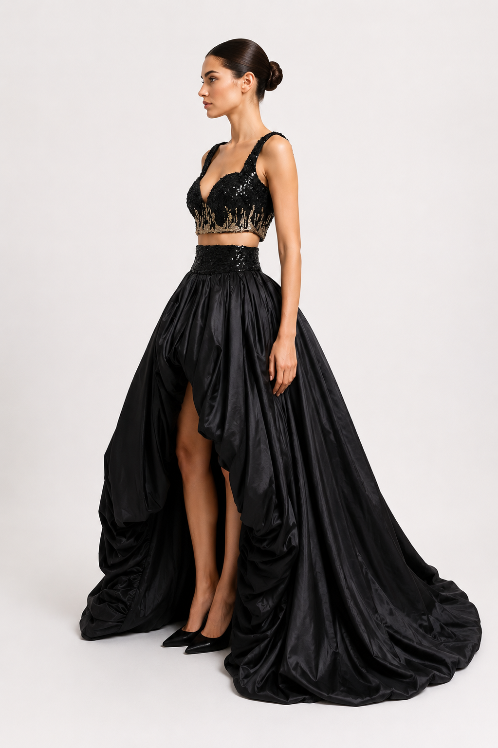 Sequin Embroidered Top And Skirt Set