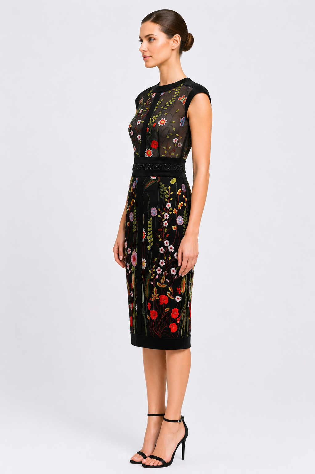 Thread Embroidered Sleeveless Midi Dress