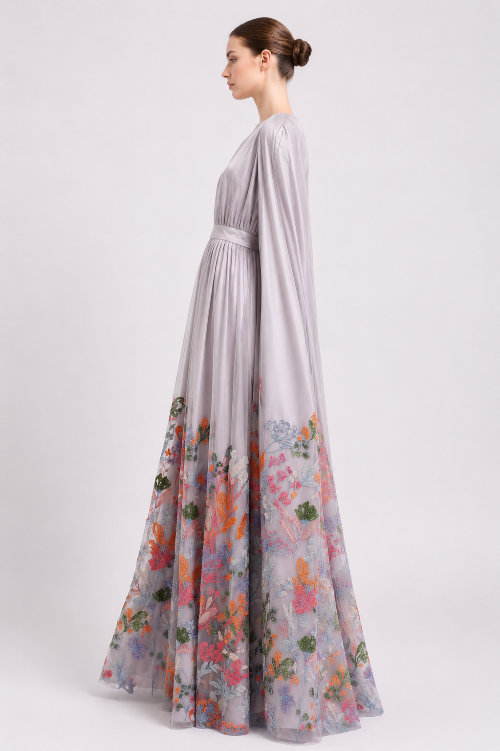 Crepe Embroidered Long Dress