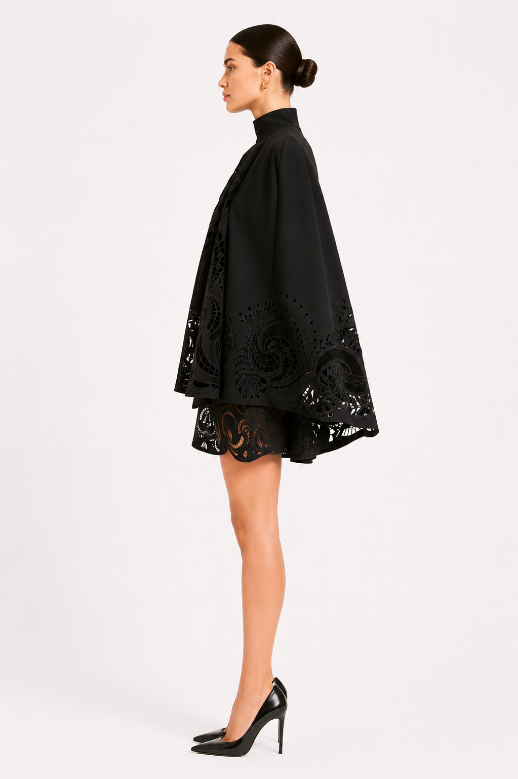 Broderie Mini Dress With Cape