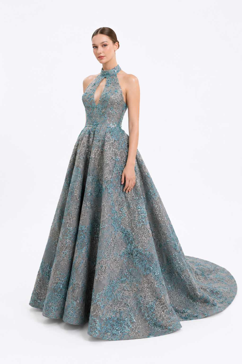 Halter Embroidered Long Dress