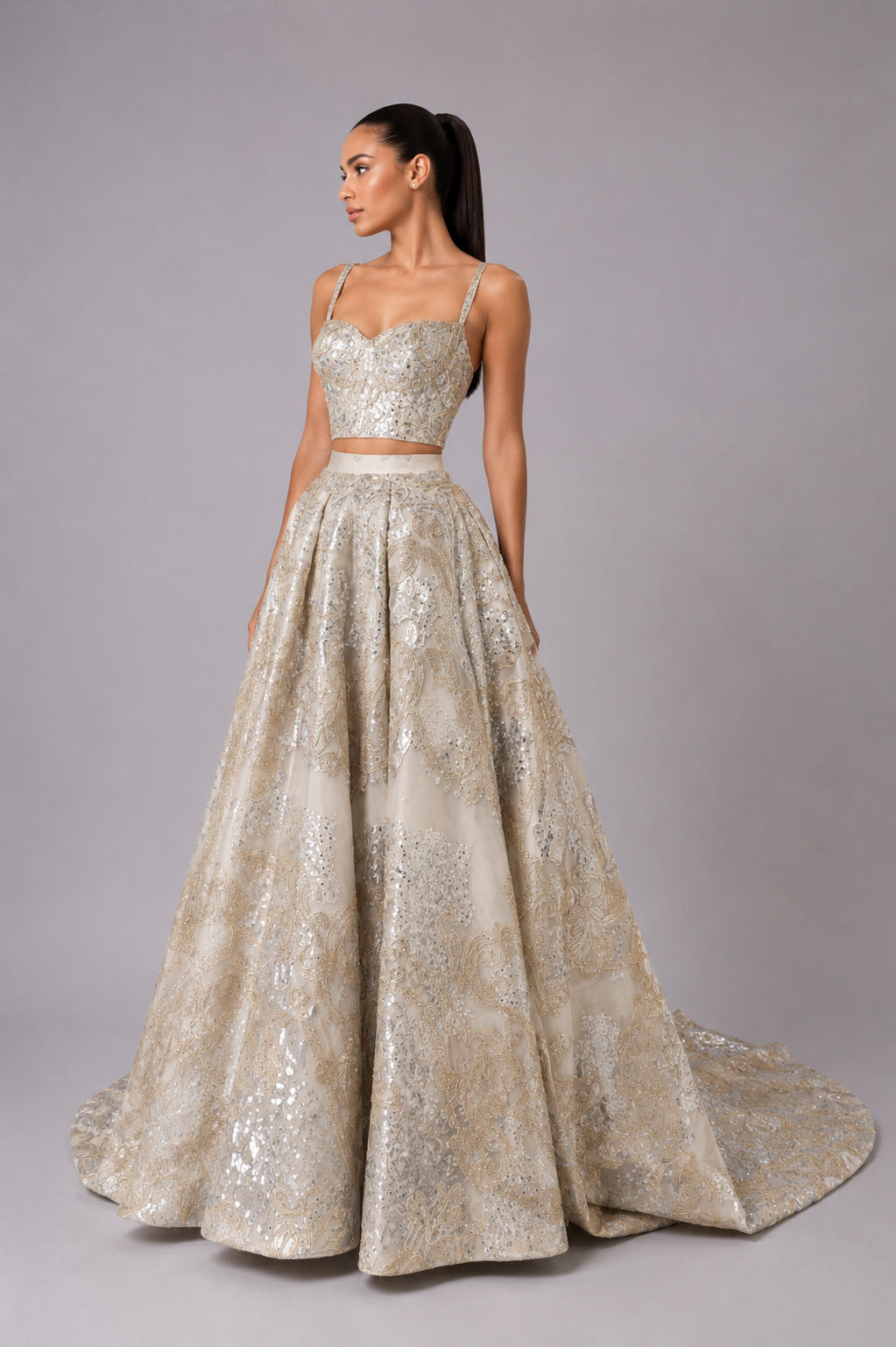 EMBELLISHED CROP TOP BALL SKIRT SET