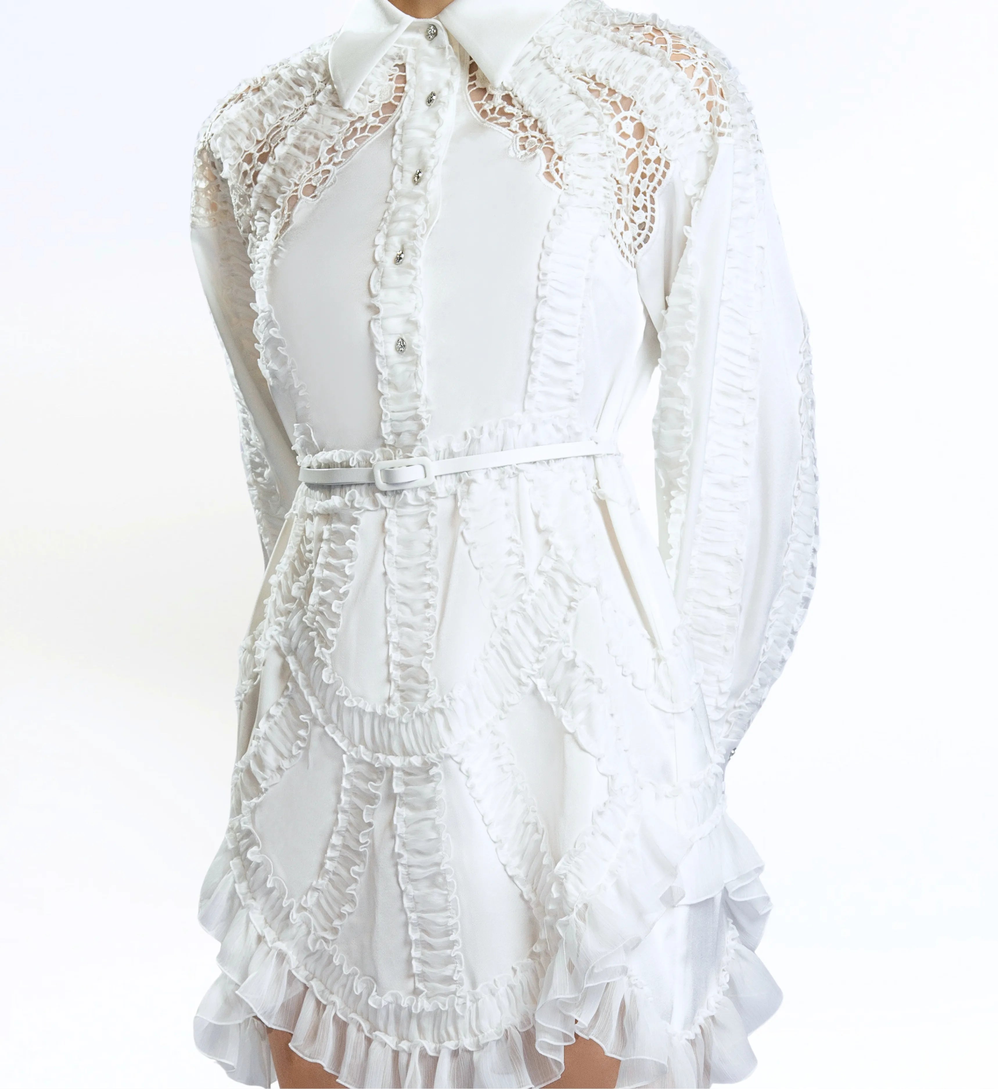 Embroidered Gored Dress – White