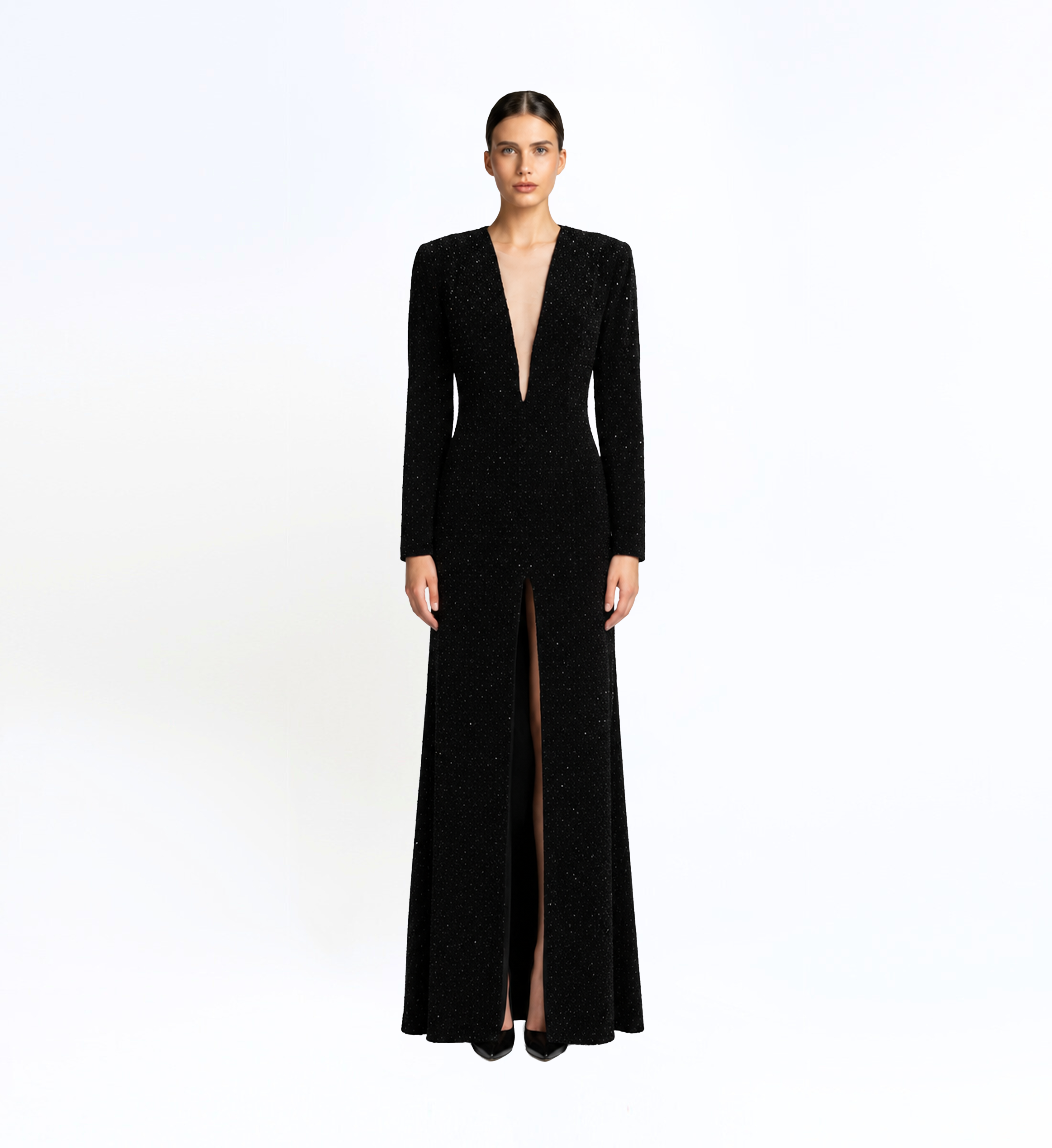 Beaded Velvet Long Dress