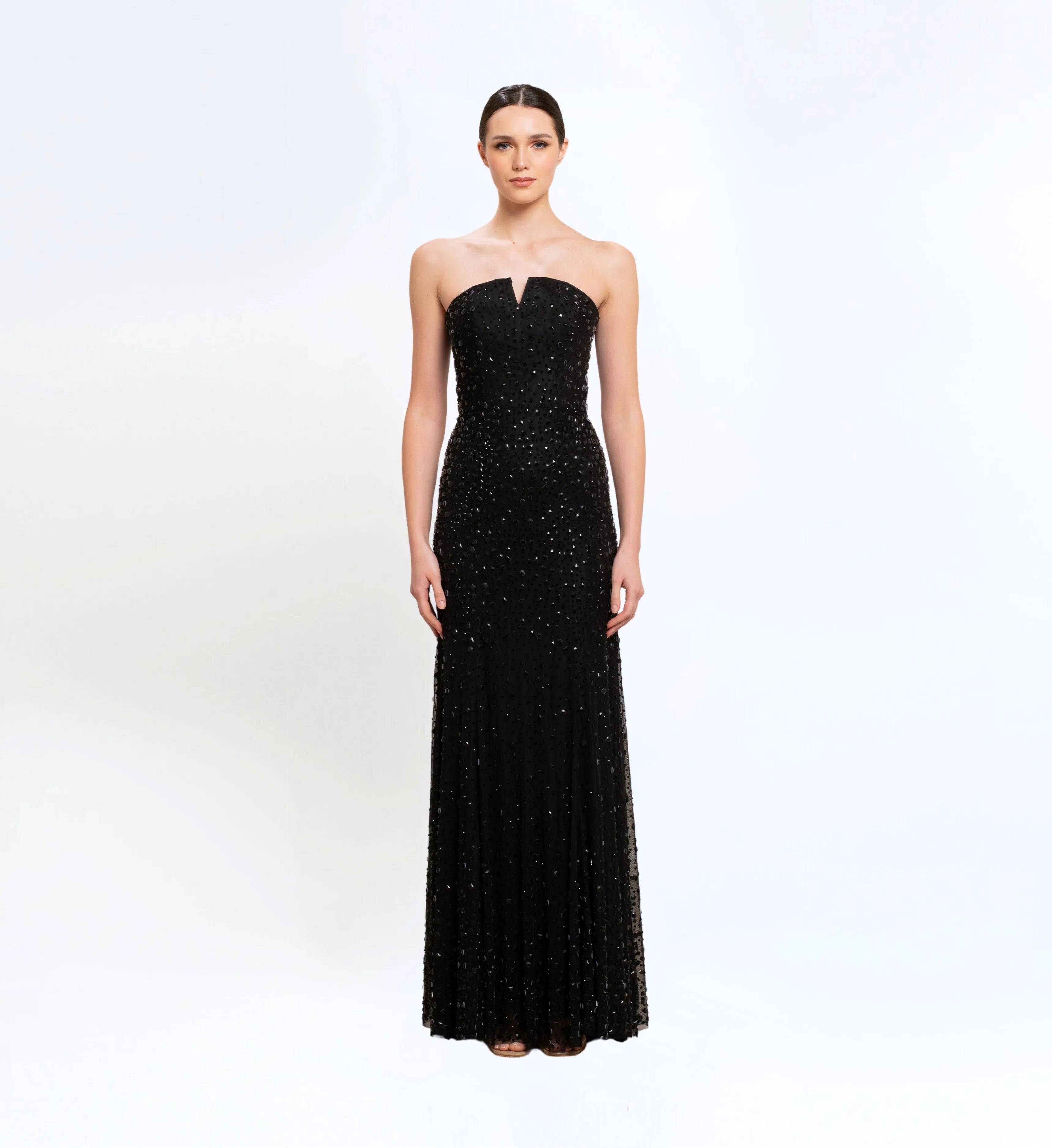 BEAD EMBROIDERED LONG DRESS WITH CAPE