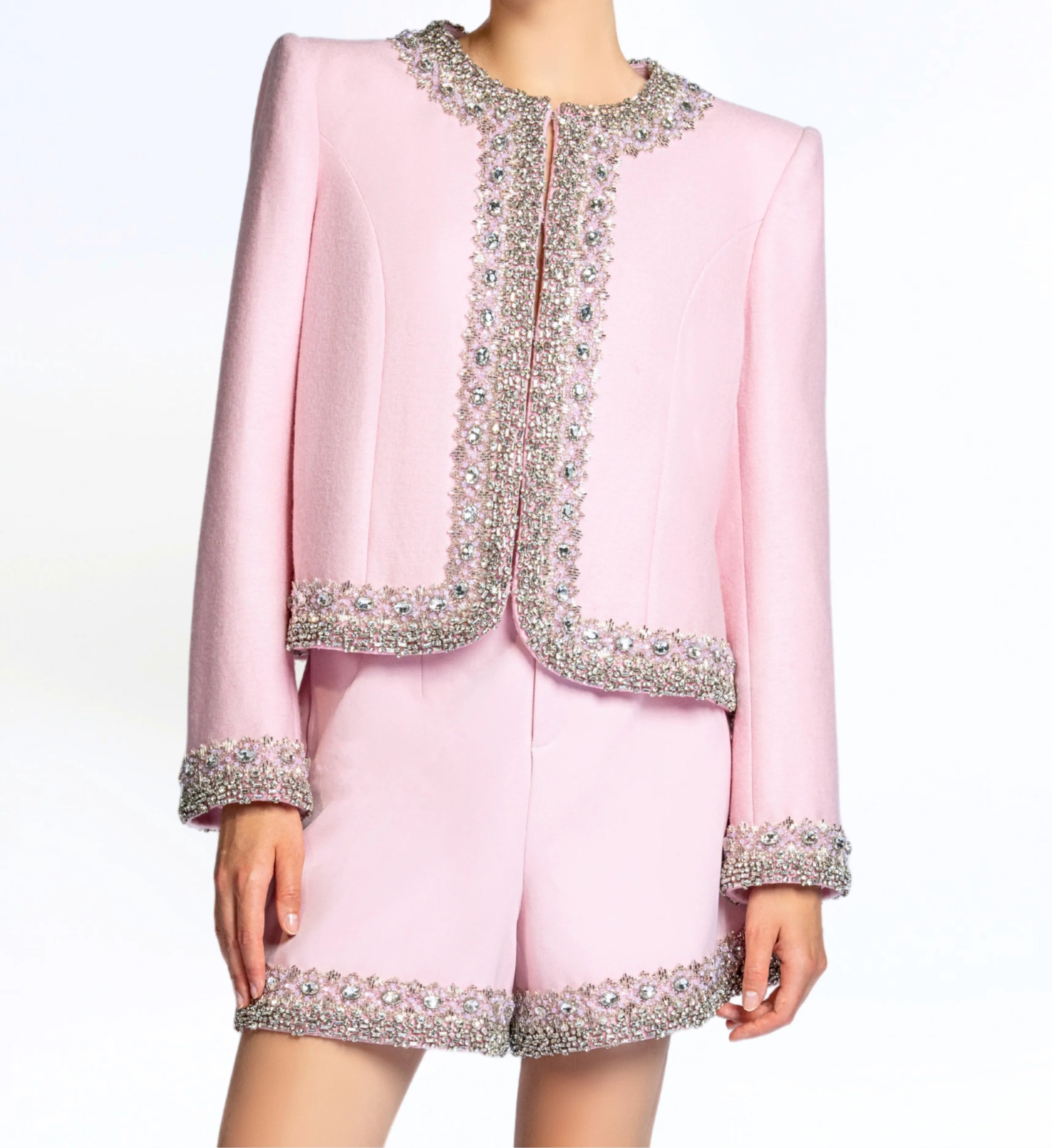 Beaded Wool Jacket, Short and Skirt – Pink Marsh Mallow