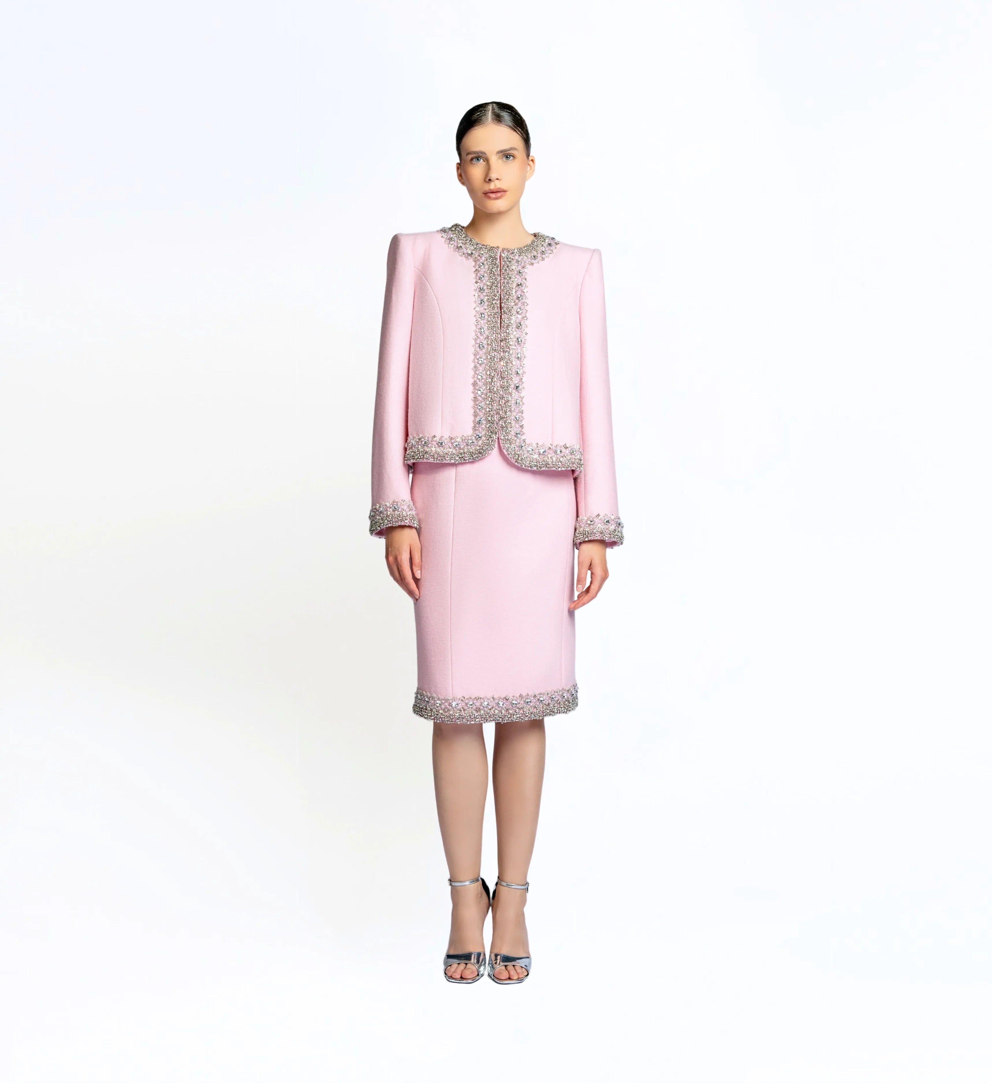 Beaded Wool Jacket, Short and Skirt – Pink Marsh Mallow