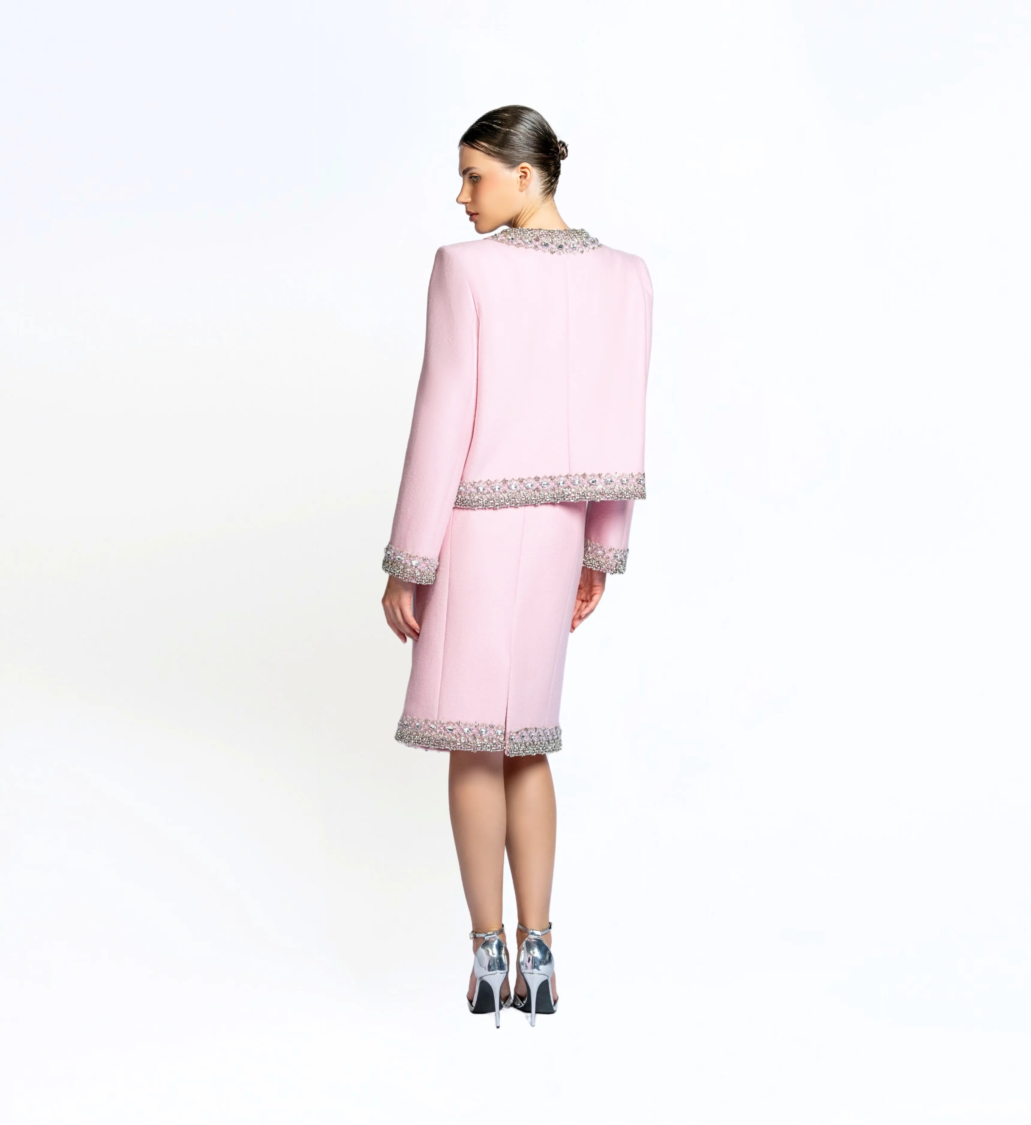 Beaded Wool Jacket, Short and Skirt – Pink Marsh Mallow
