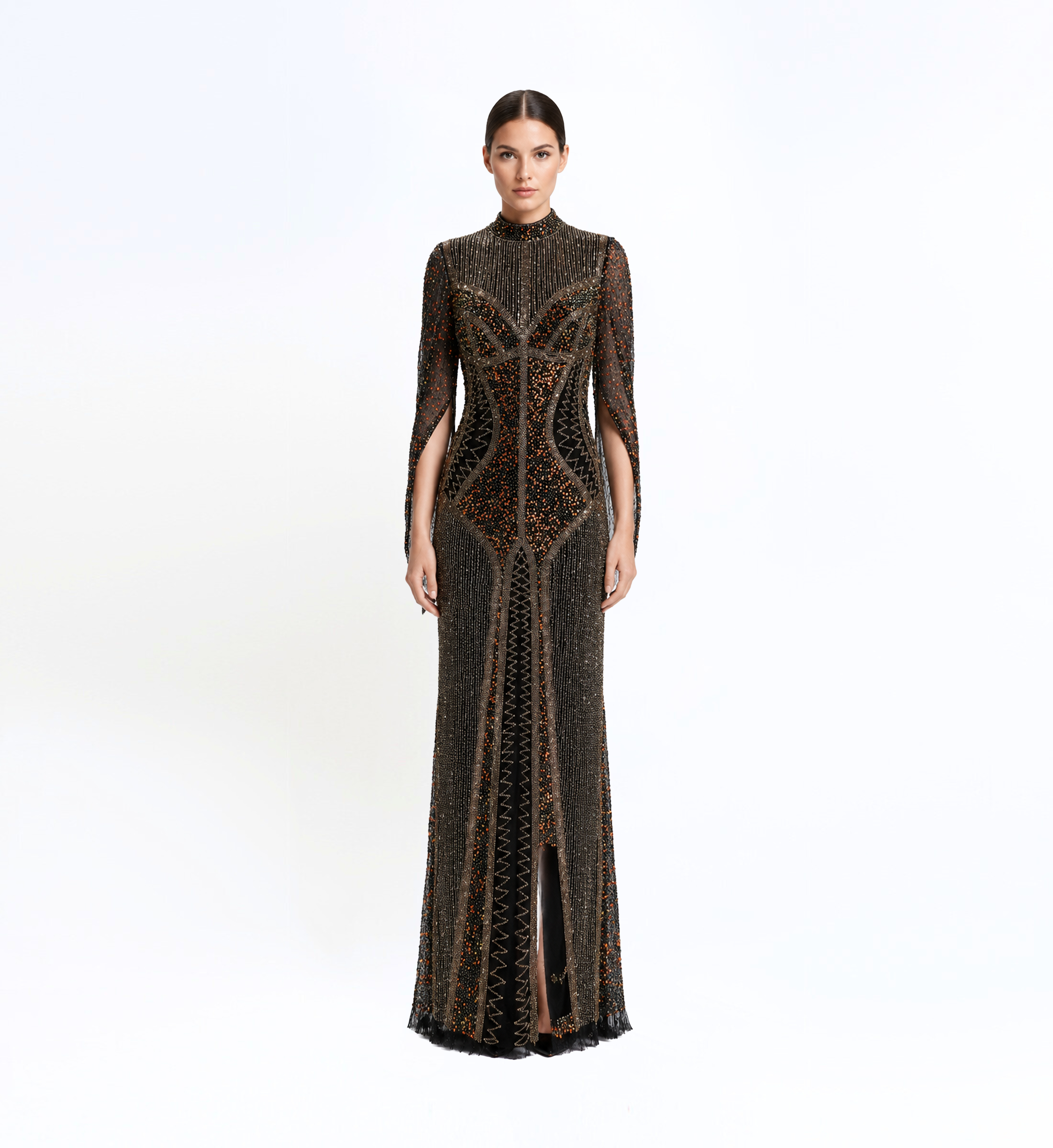 Beaded Tulle Long Dress