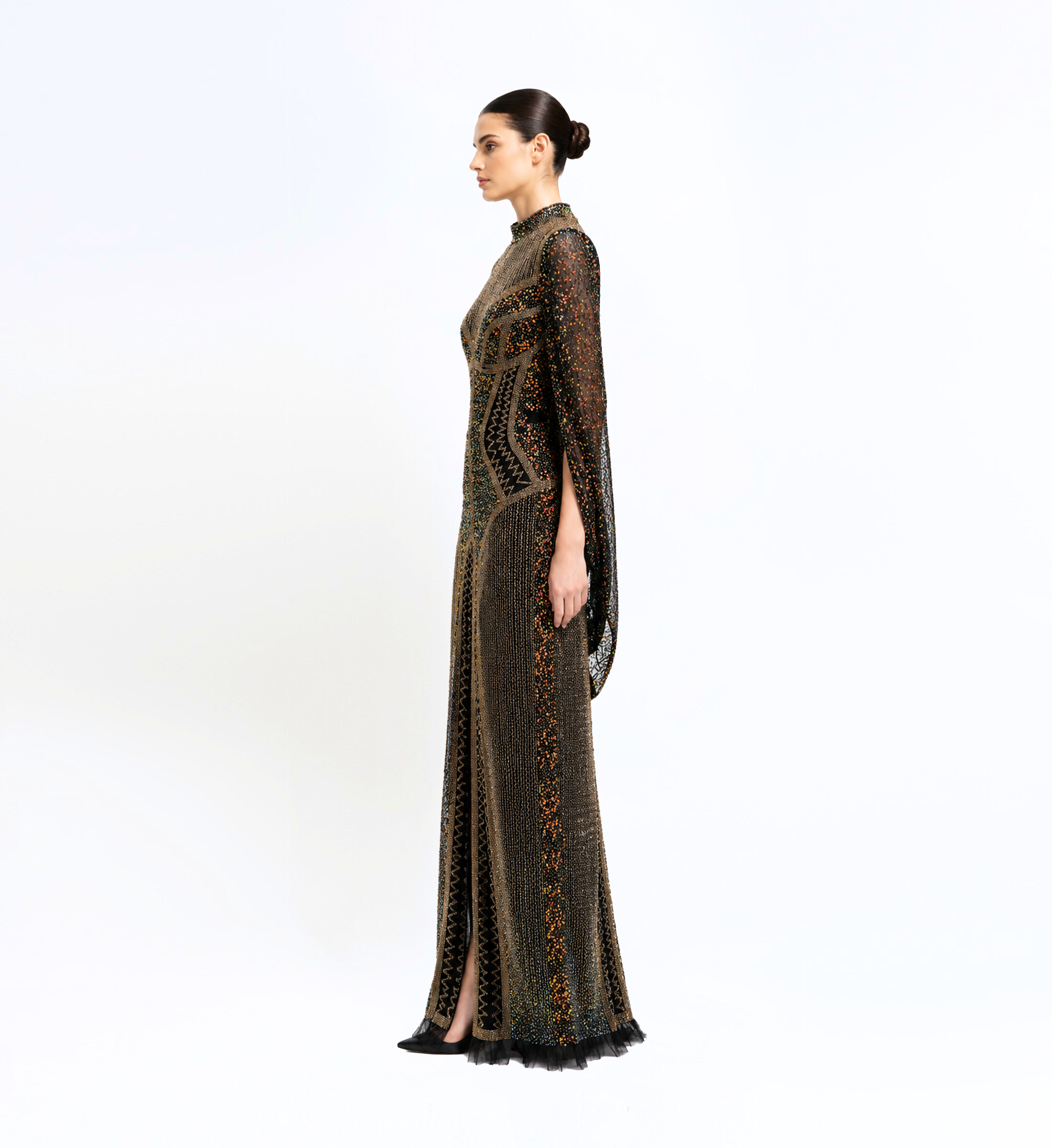 Beaded Tulle Long Dress