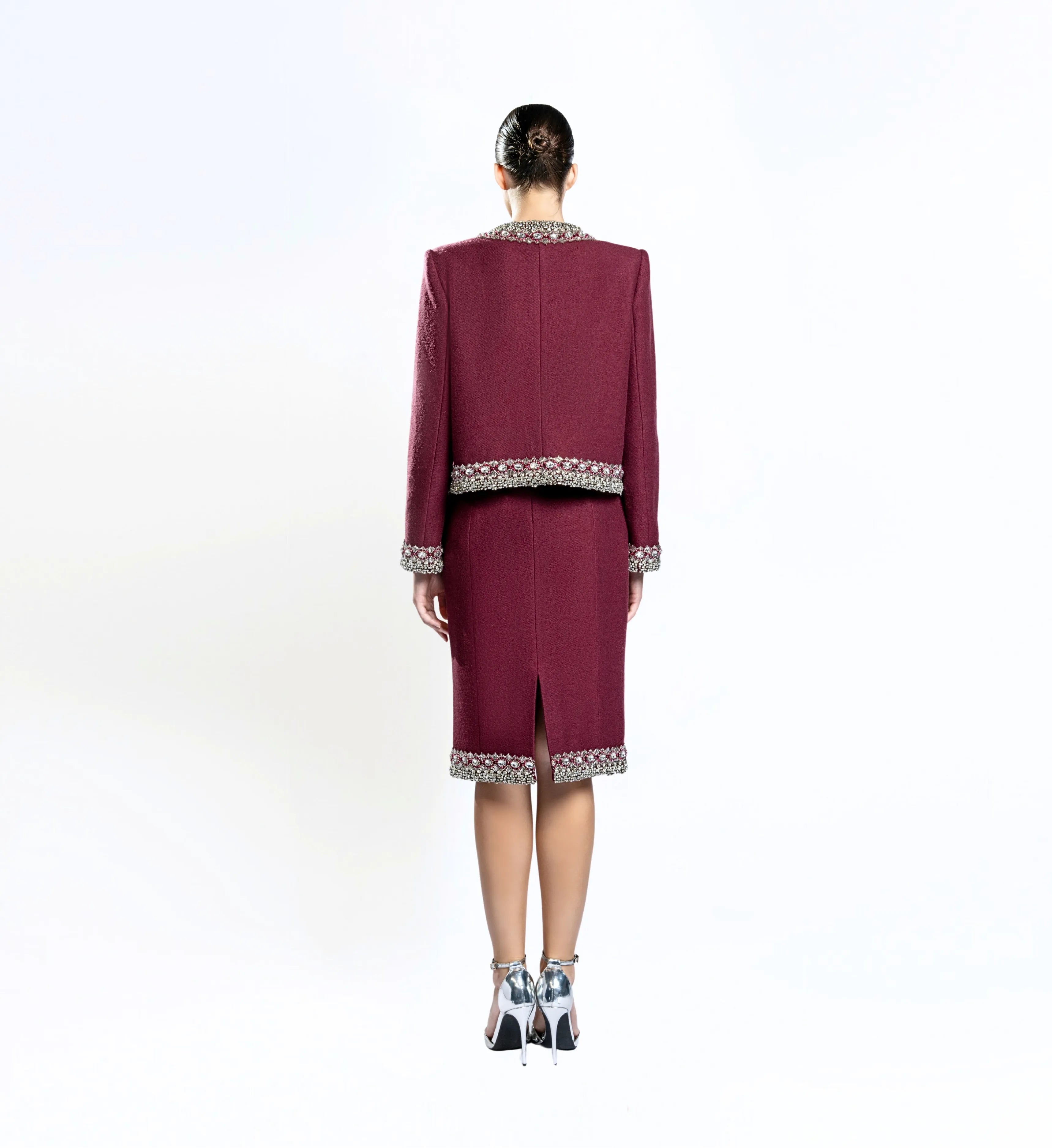Beaded Wool Jacket, Short and Skirt – Red Rush