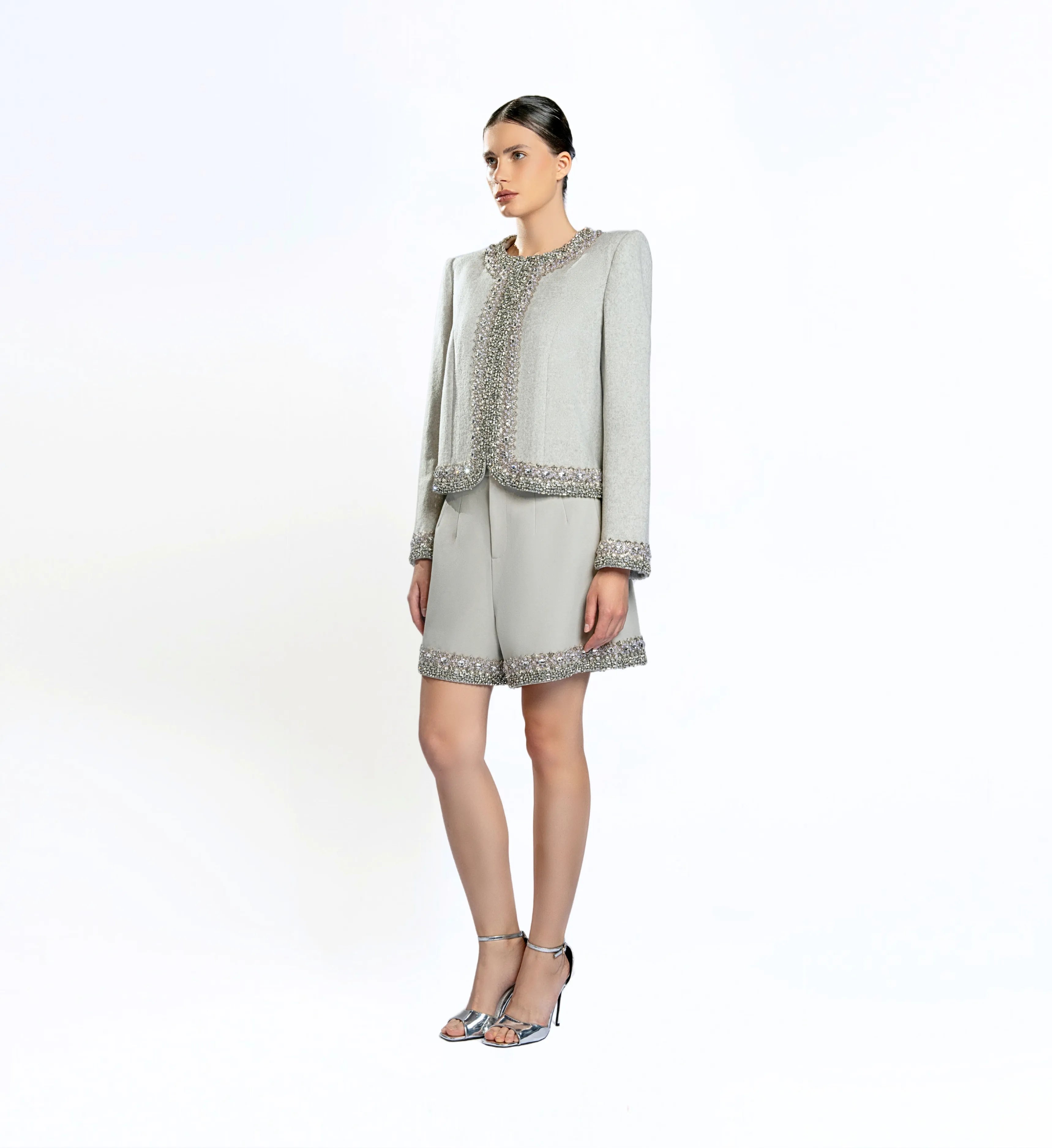 Beaded Wool Jacket, Short and Skirt – Ultimate Gray