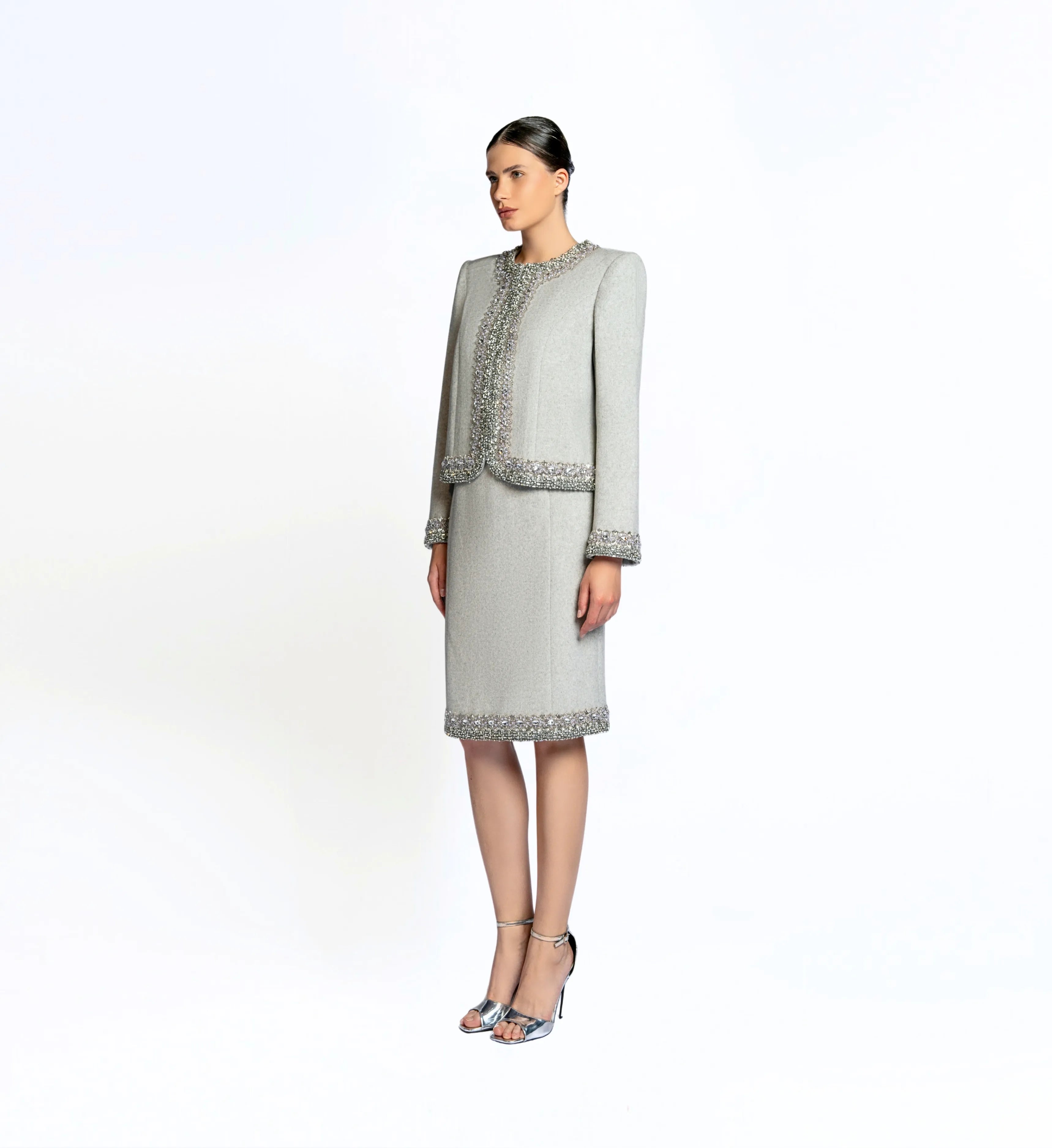 Beaded Wool Jacket, Short and Skirt – Ultimate Gray