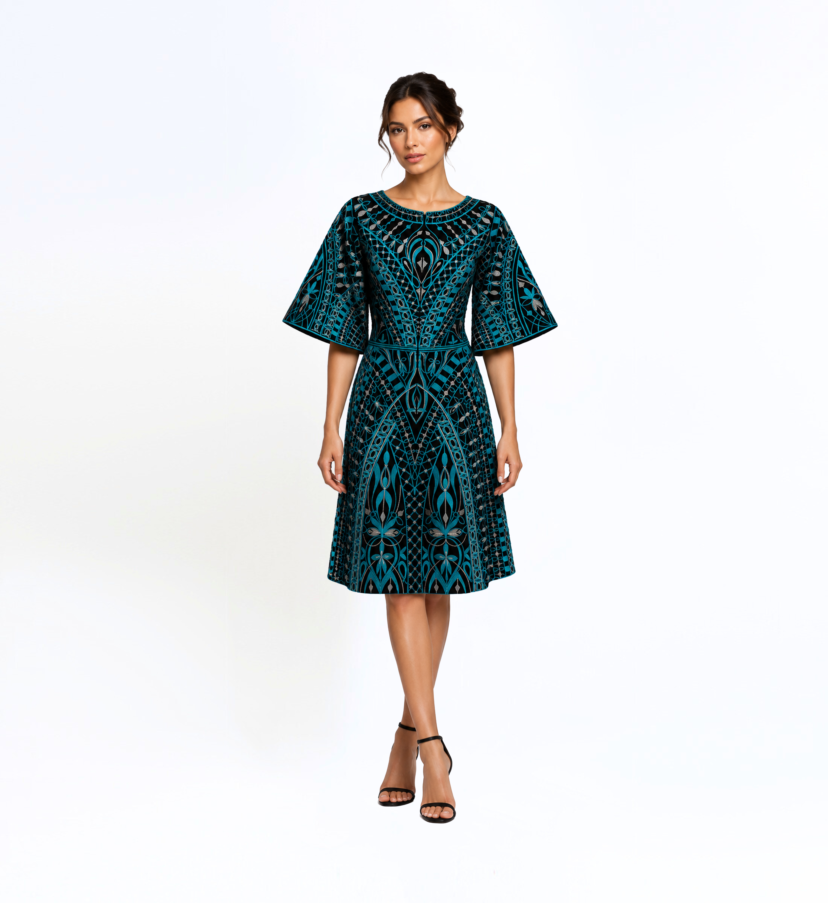 Thread Embroidered Midi Dress