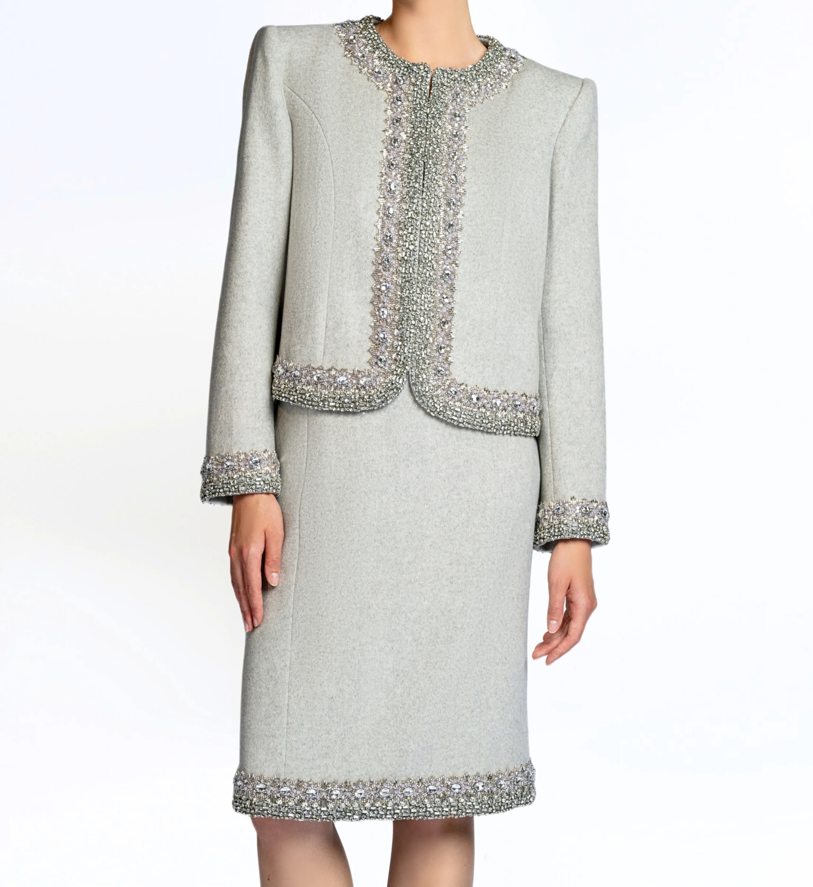Beaded Wool Jacket, Short and Skirt – Ultimate Gray