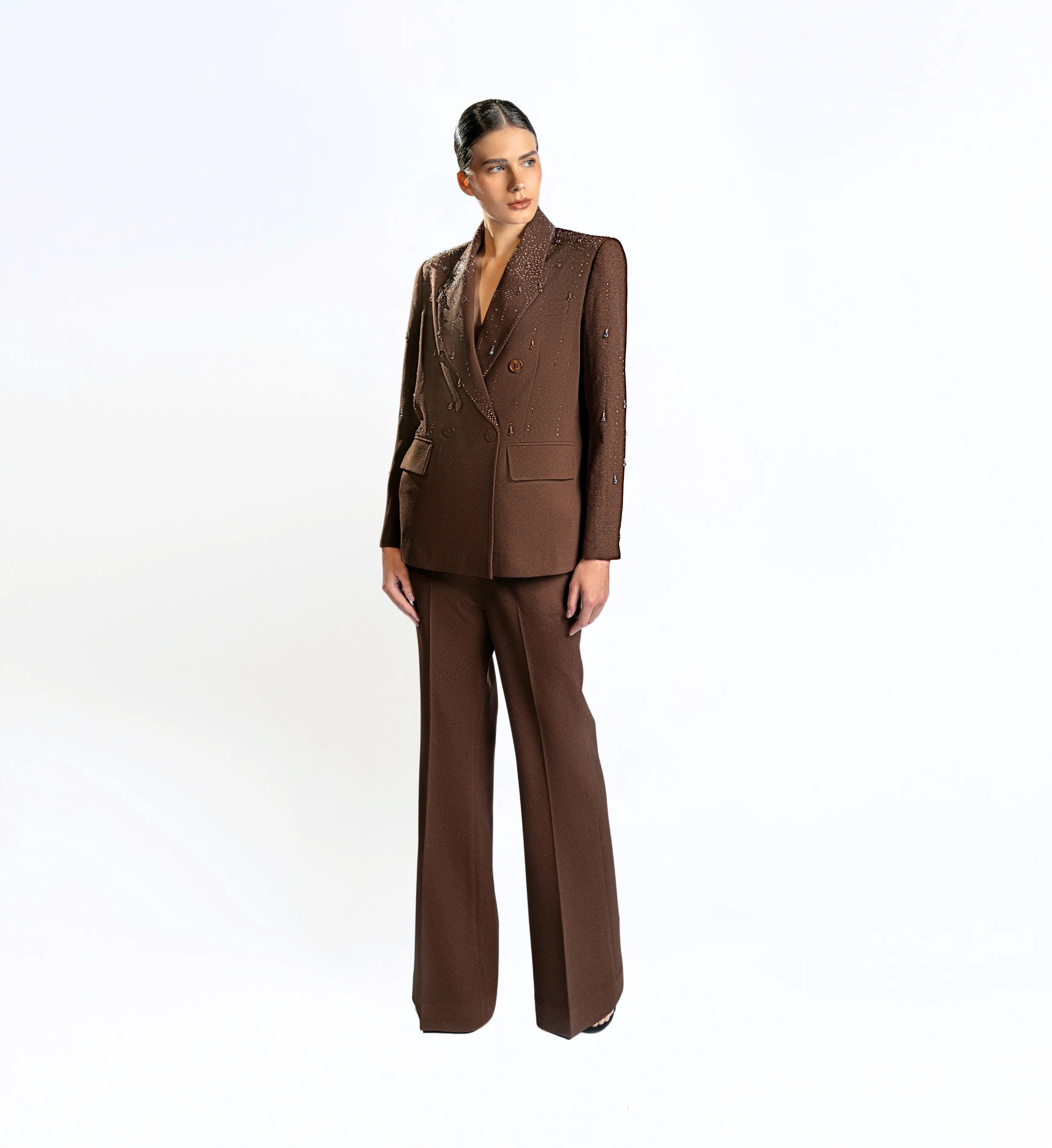 Beaded Ladies Blazer – Mocha Mousse