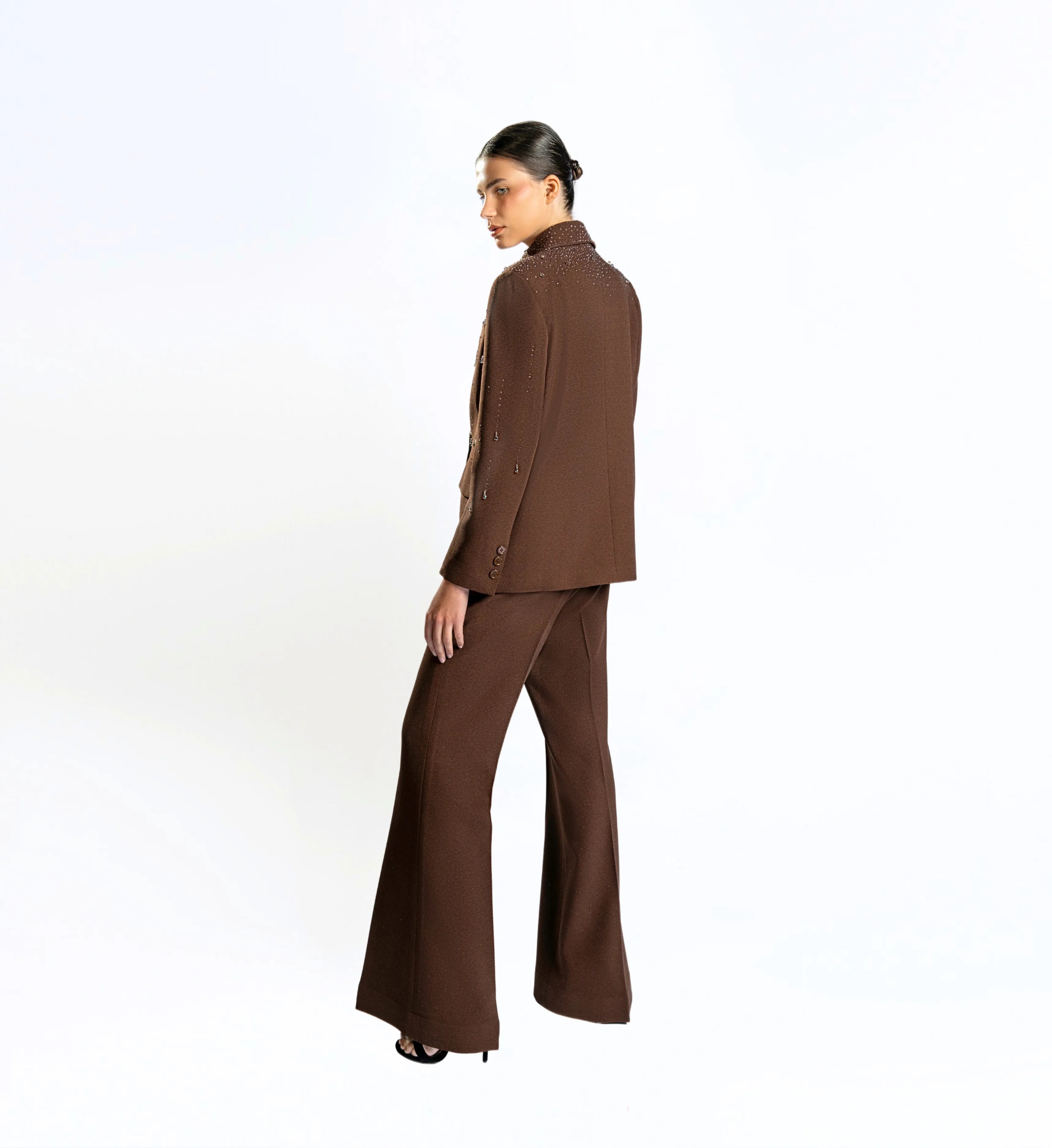 Beaded Ladies Blazer – Mocha Mousse