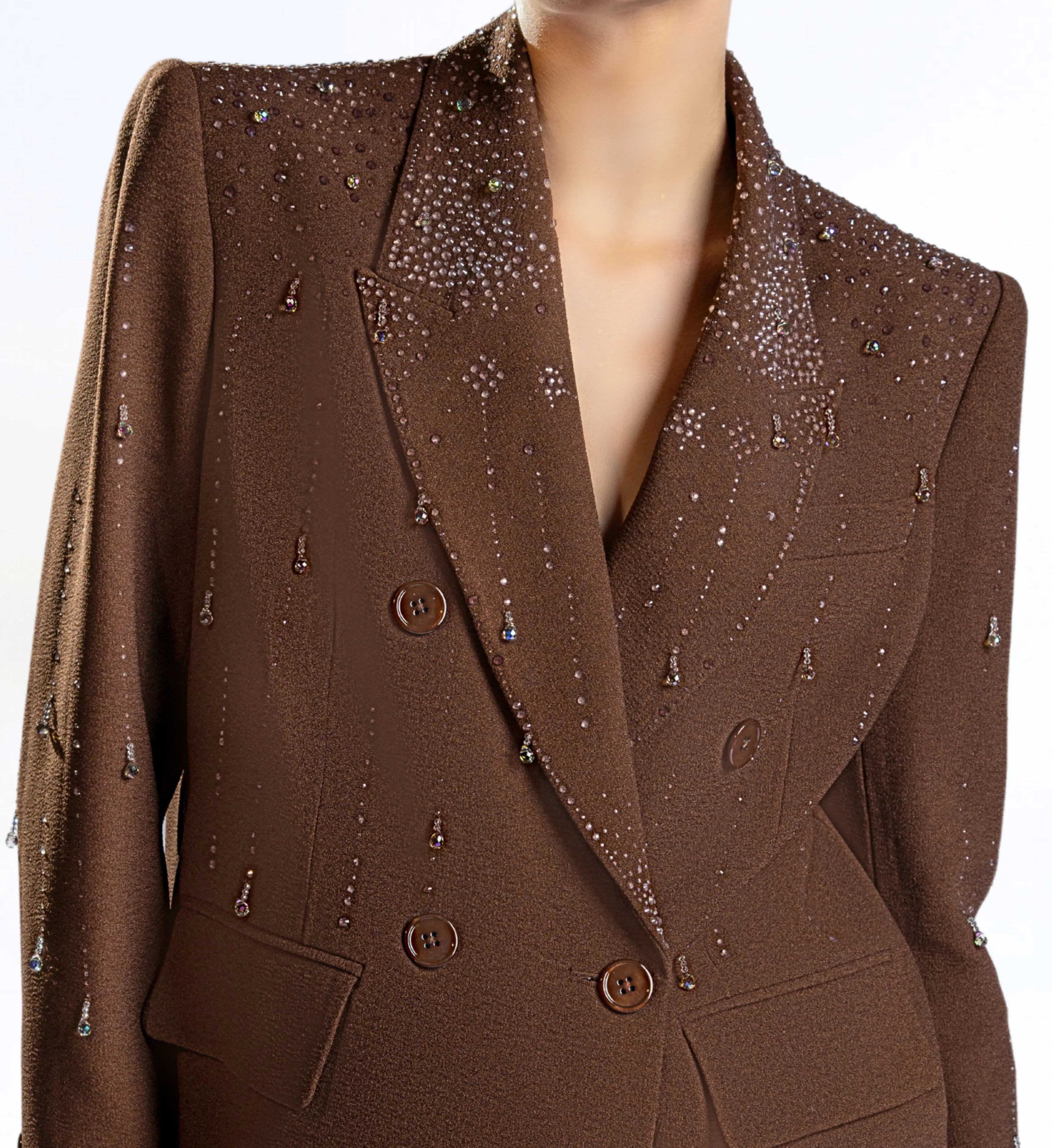 Beaded Ladies Blazer – Mocha Mousse
