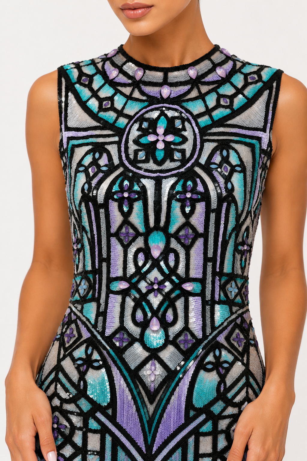 MULTICOLOR EMBELLISHED MINI DRESS