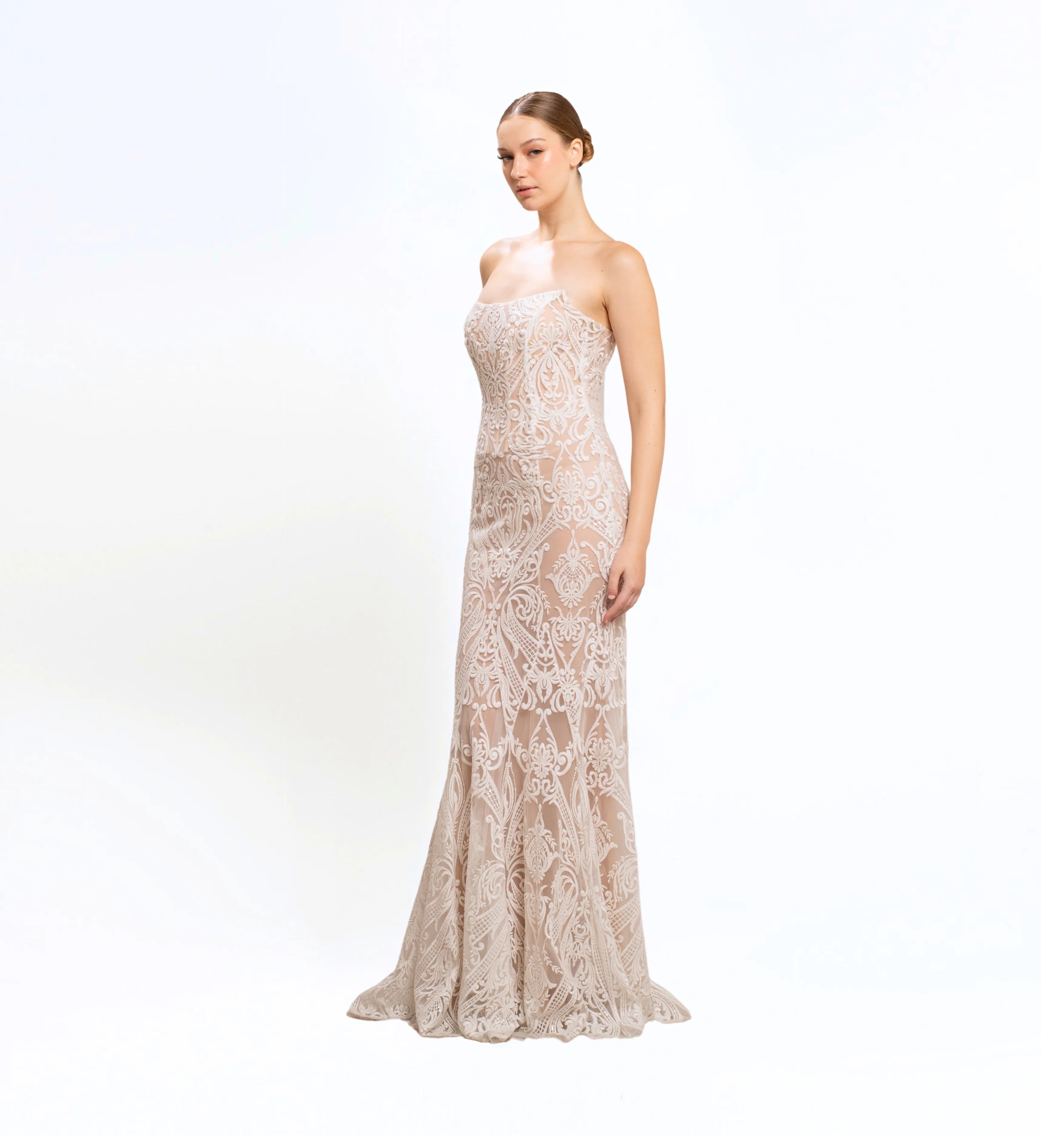THREAD EMBROIDERED LONG DRESS