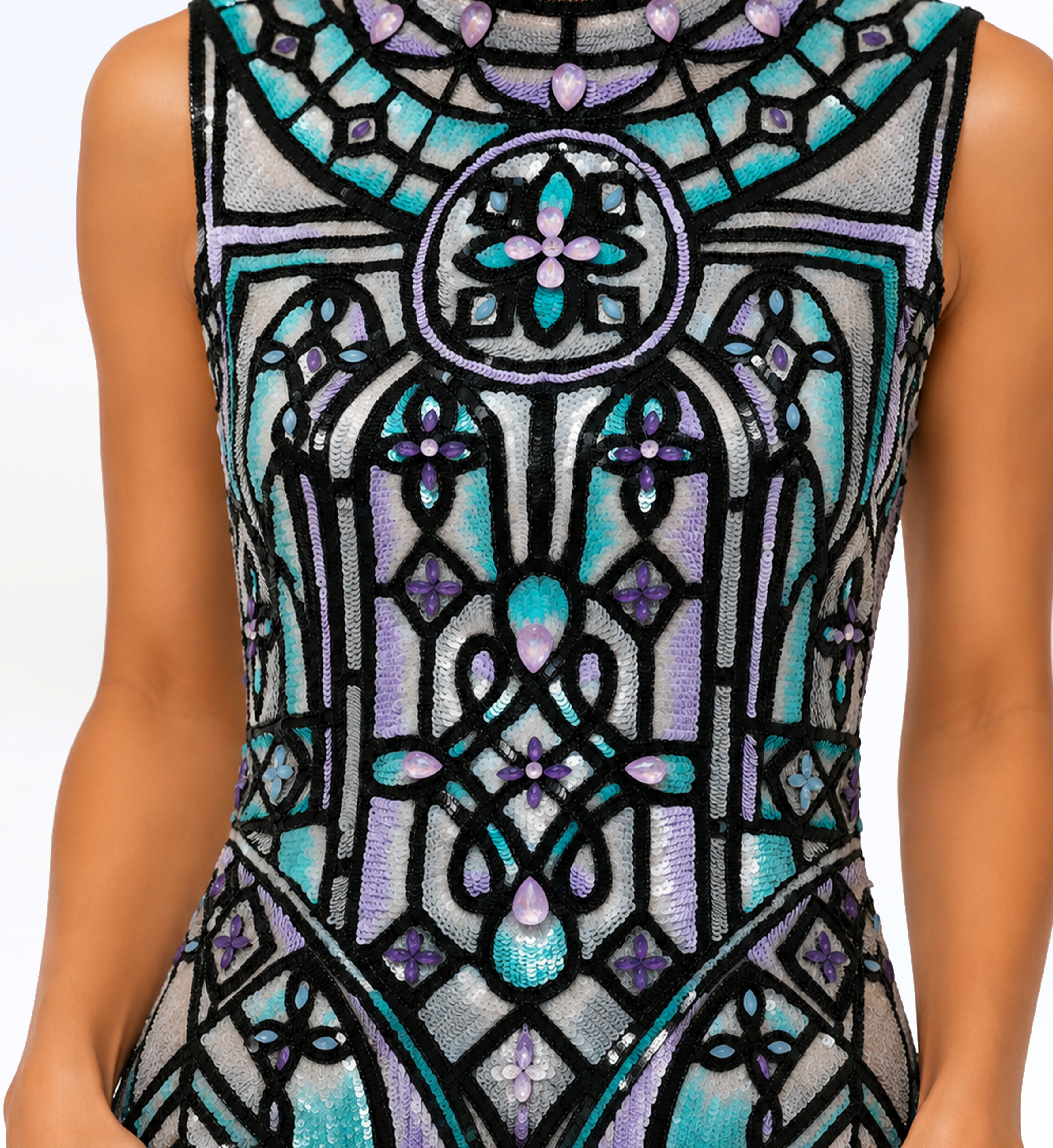 MULTICOLOR EMBELLISHED MINI DRESS
